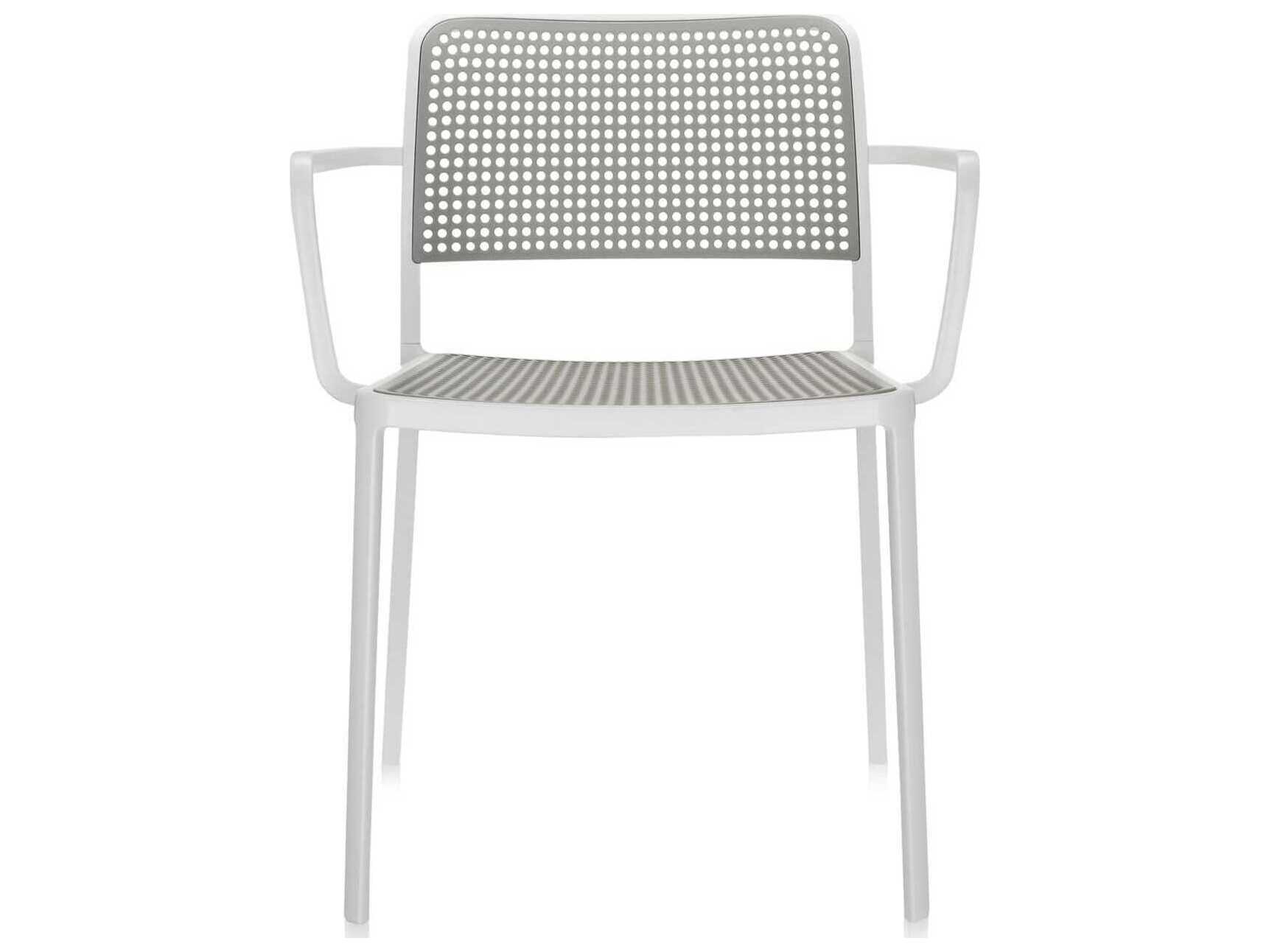 Kartell Outdoor Audrey White & Light Gray Aluminum Dining Arm Chair