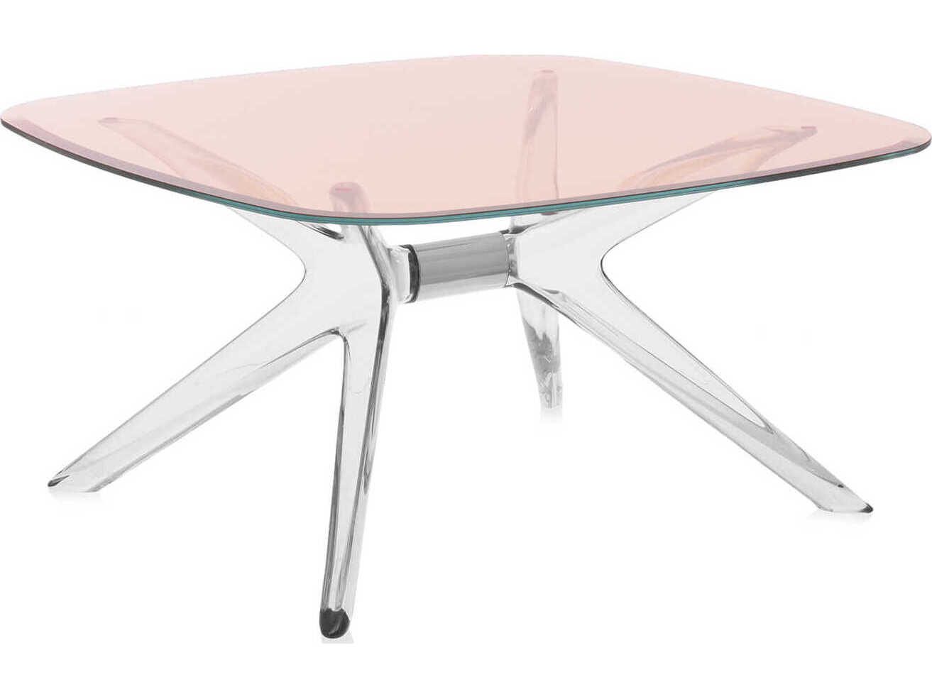 Kartell Blast 31" Square Pink Crystal Chrome Coffee Table KAR4095C2
