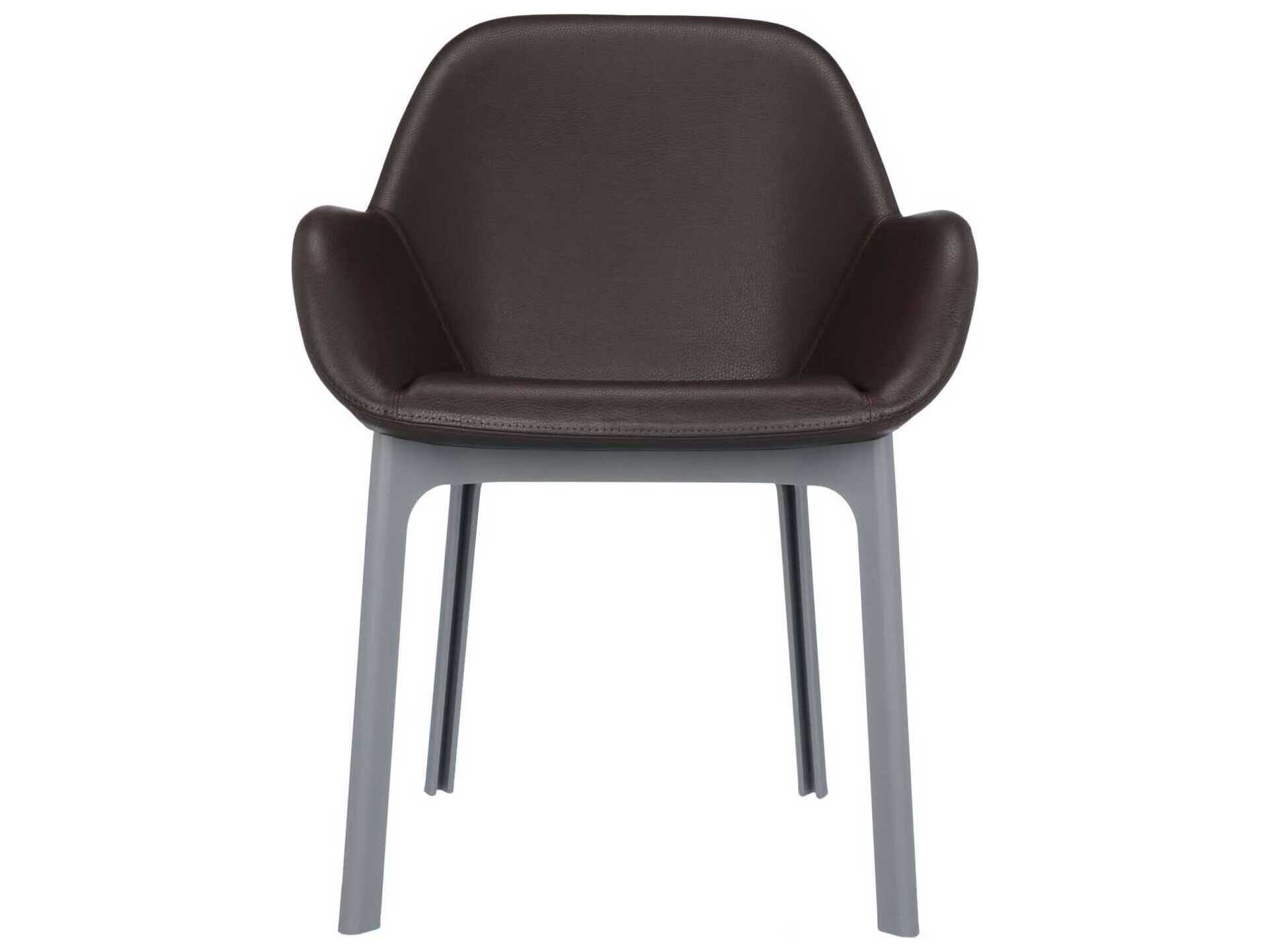 Kartell Clap Brown Leather / Gray Arm Dining Chair KAR4183GM