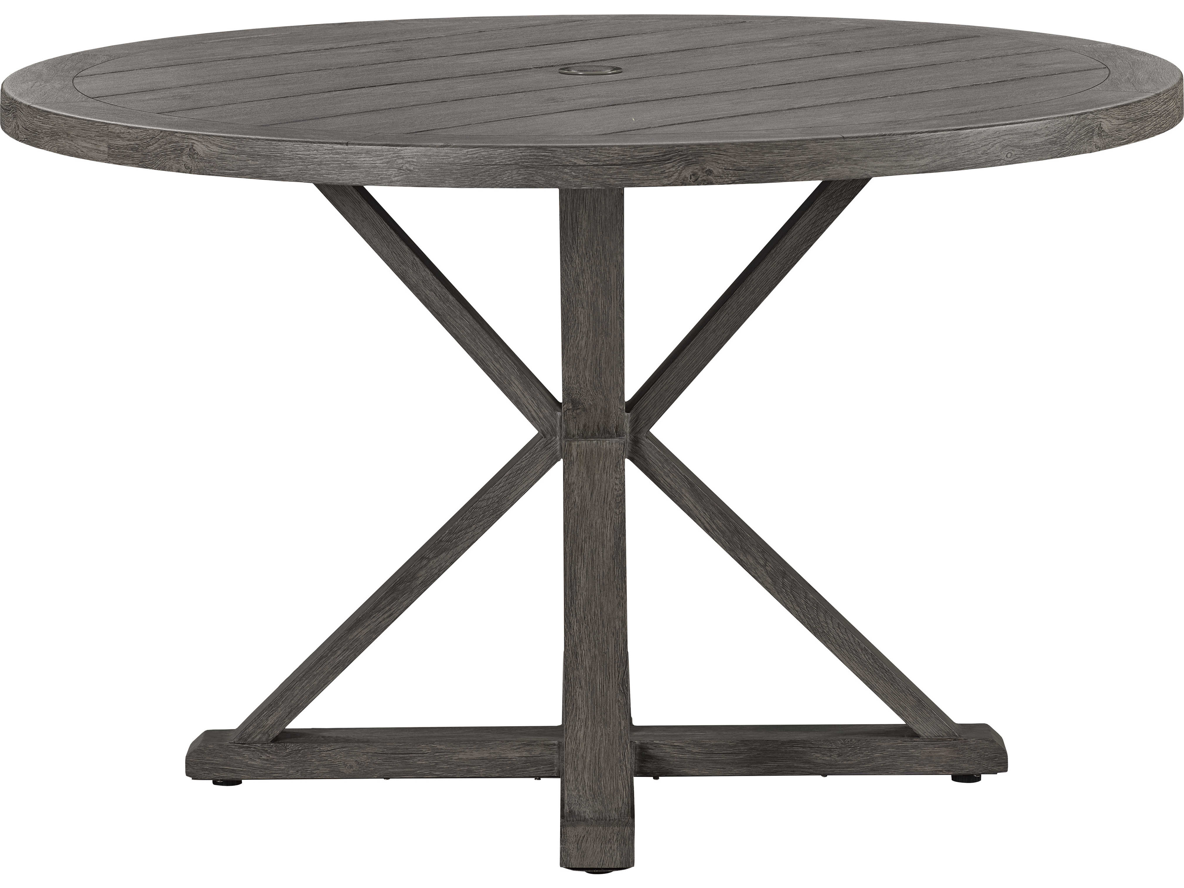 Lane Venture Mystic Harbor French Grey Wood Grain Aluminum 48'' Round Dining Table with Umbrella