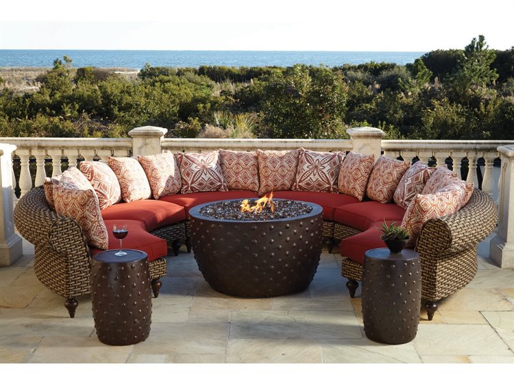 Lane Venture South Hampton Wicker 42'' Round Gas Fire Pit Table