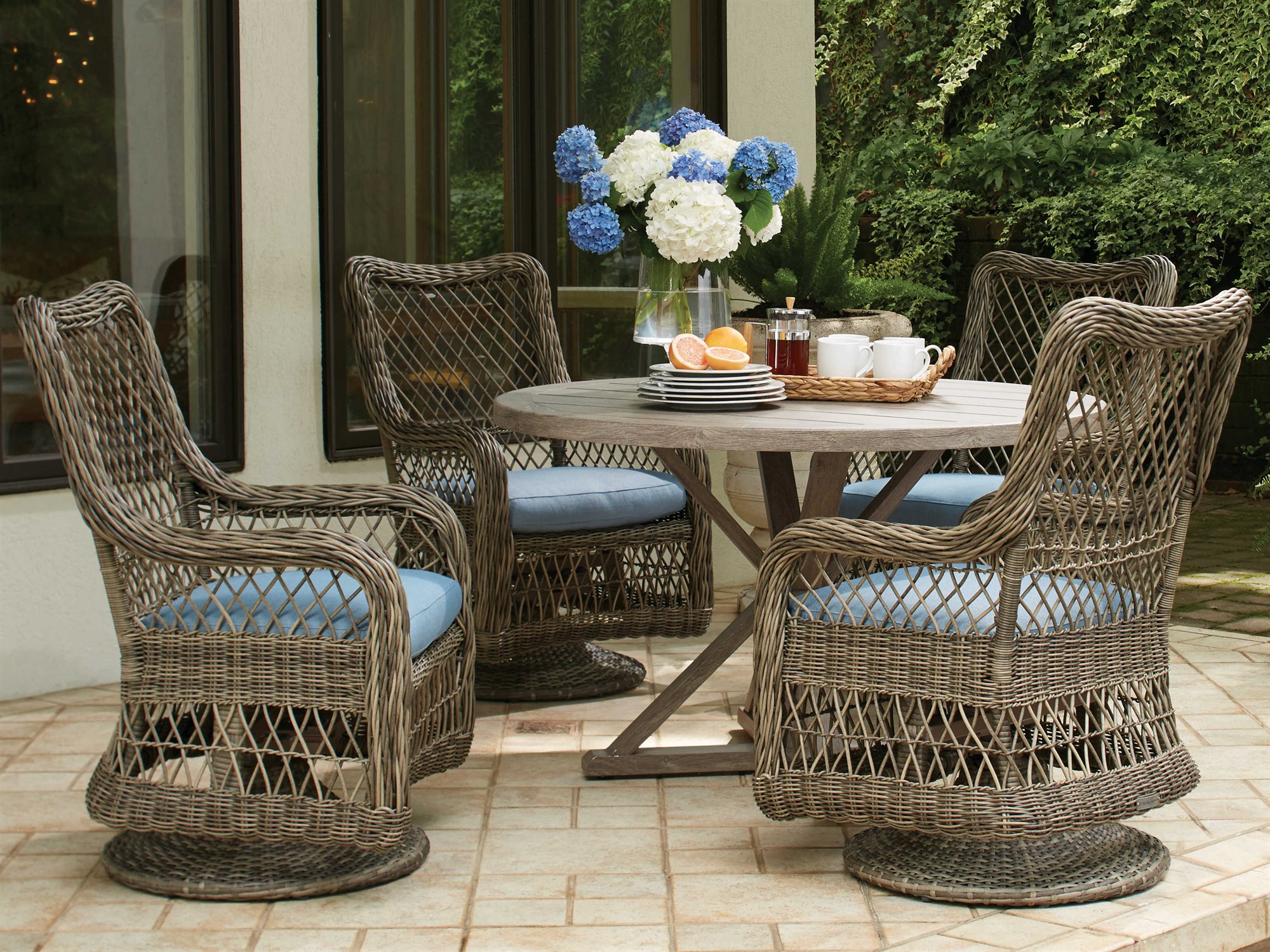 Lane Venture Mystic Harbor French Grey Wicker Dining Set