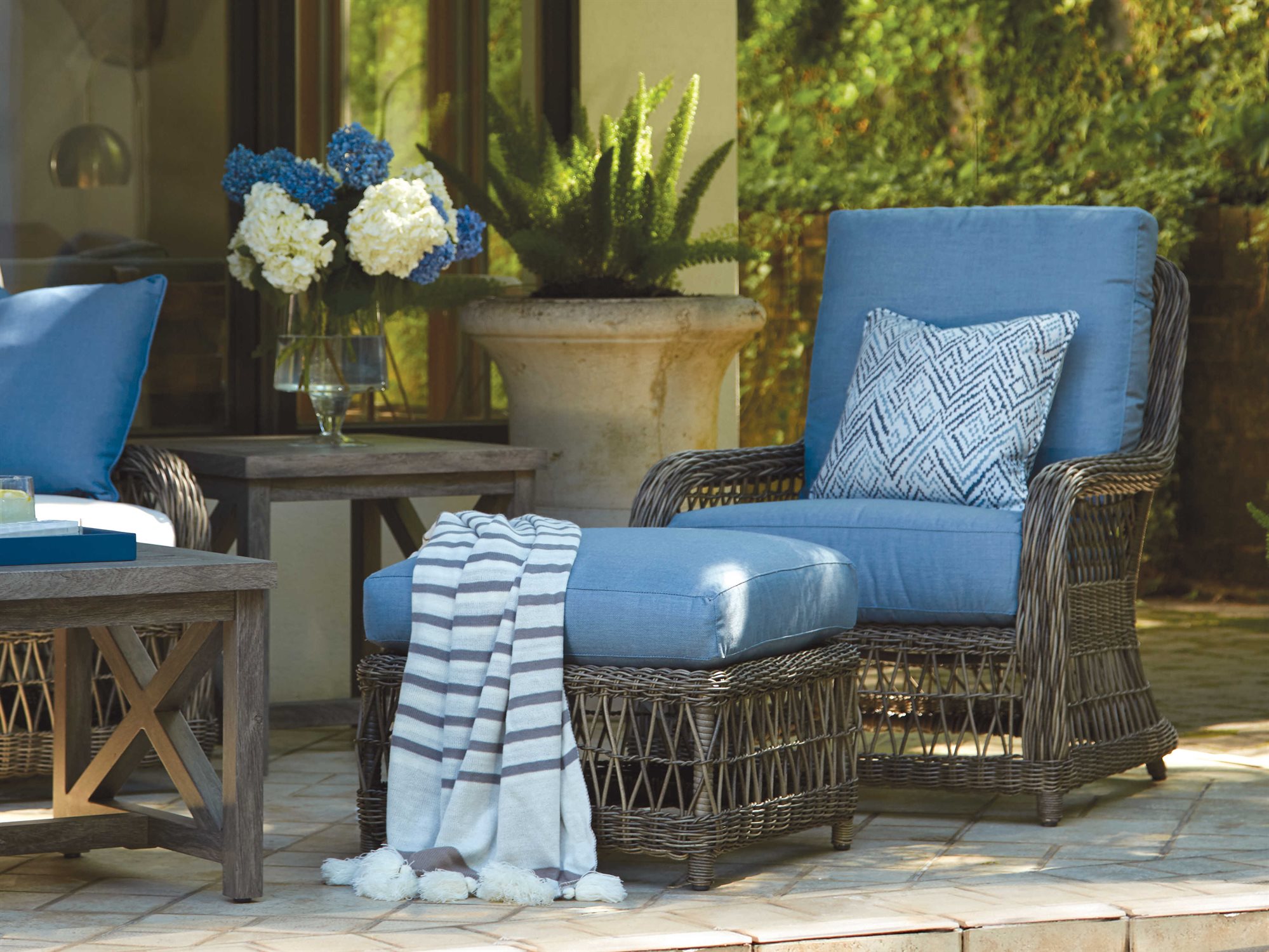 Lane Venture Mystic Harbor French Grey Wicker Ottoman LAV55805