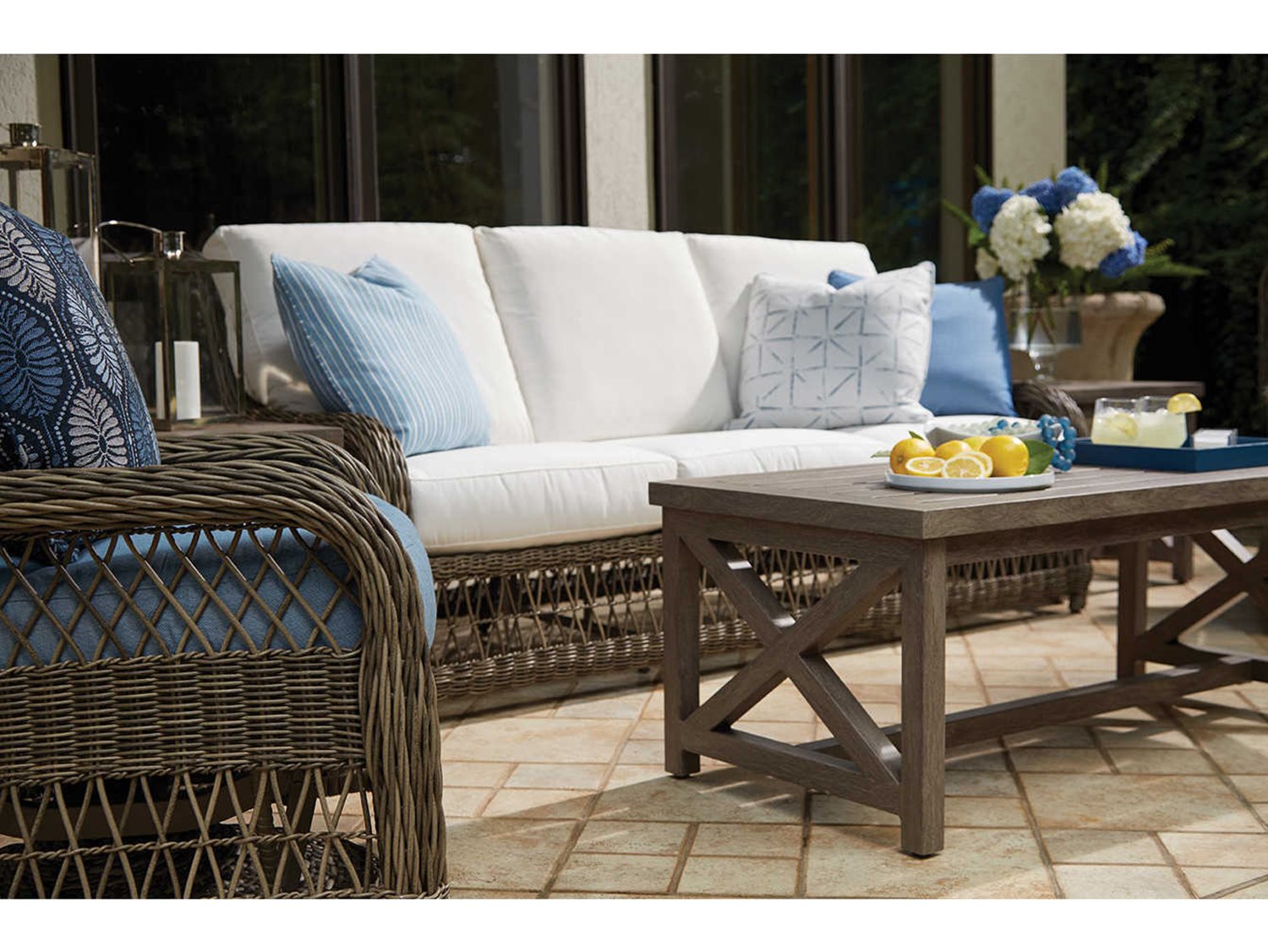Lane Venture Mystic Harbor French Grey Wicker Outdoor Patio Lounge Set LAVMYSTICHRBRLNGSET1