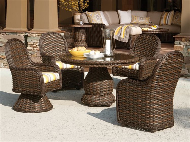 Lane Venture South Hampton Wicker 48'' Round Glass Top Dining Table