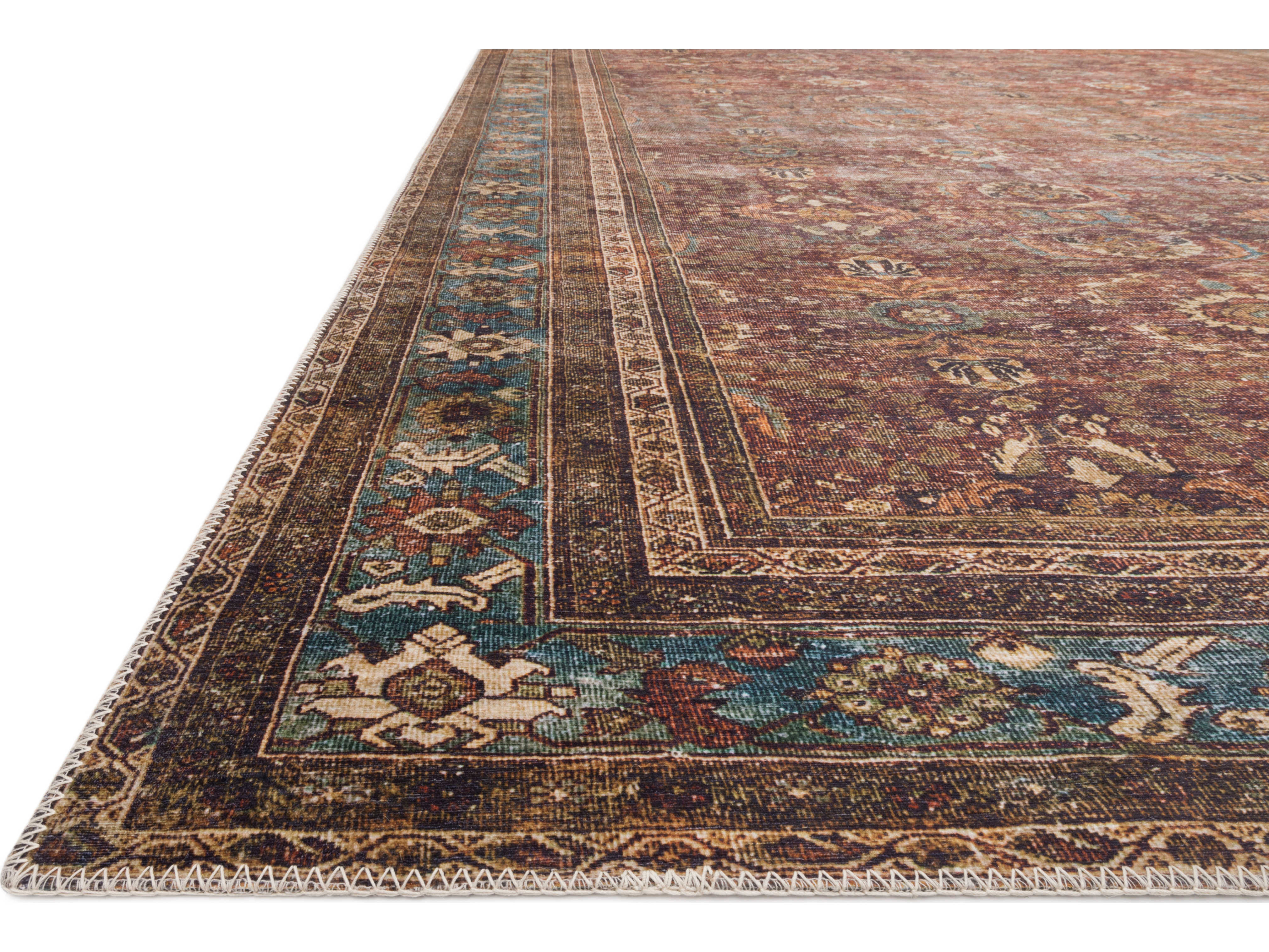 Loloi II Rugs Layla Brick / Blue Rectangular Area Rug LLLLAYLLAY01BKBBREC