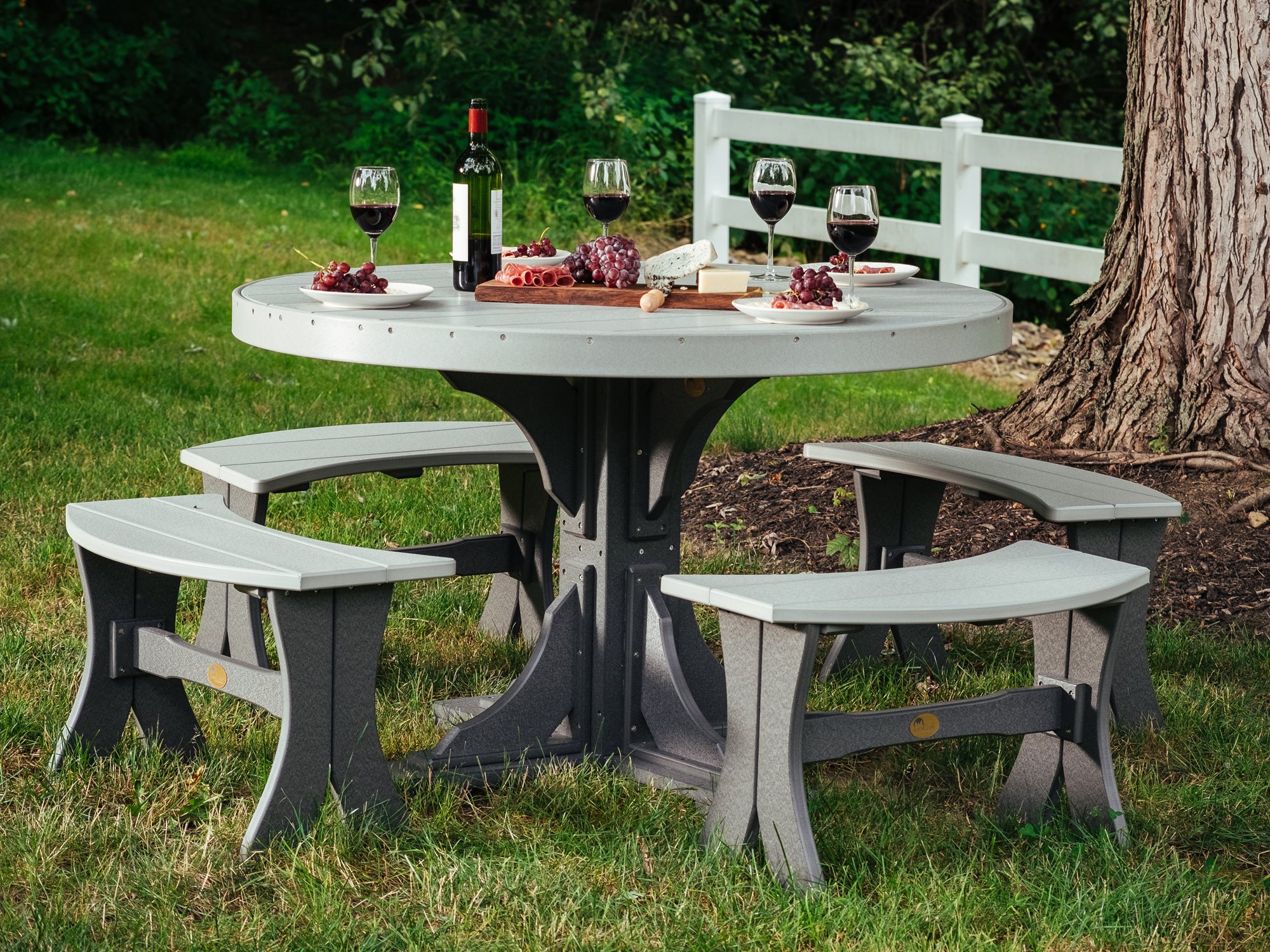 LuxCraft Recycled Plastic Round Outdoor Dining Table with Umbrella Hole
