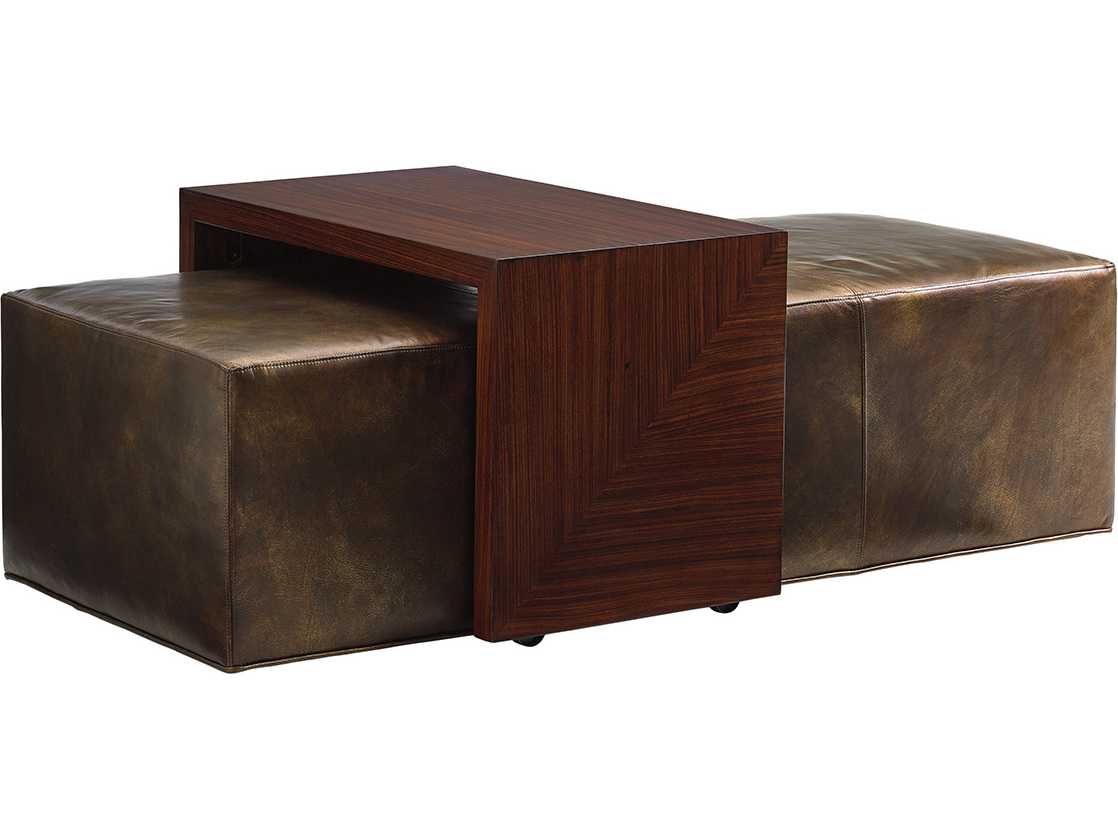 Lexington Take Five Broadway Cocktail Leather Ottoman with Sliding Tray