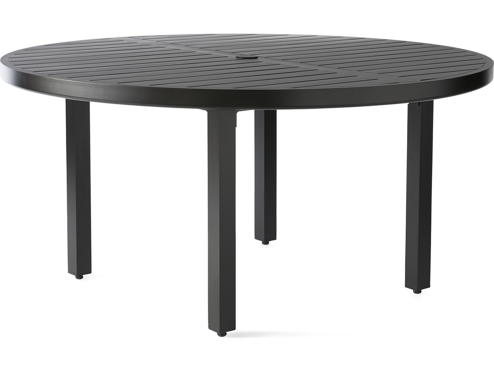 Mallin Trinidad Round Slatted Top Patio Dining Table with Umbrella Hole