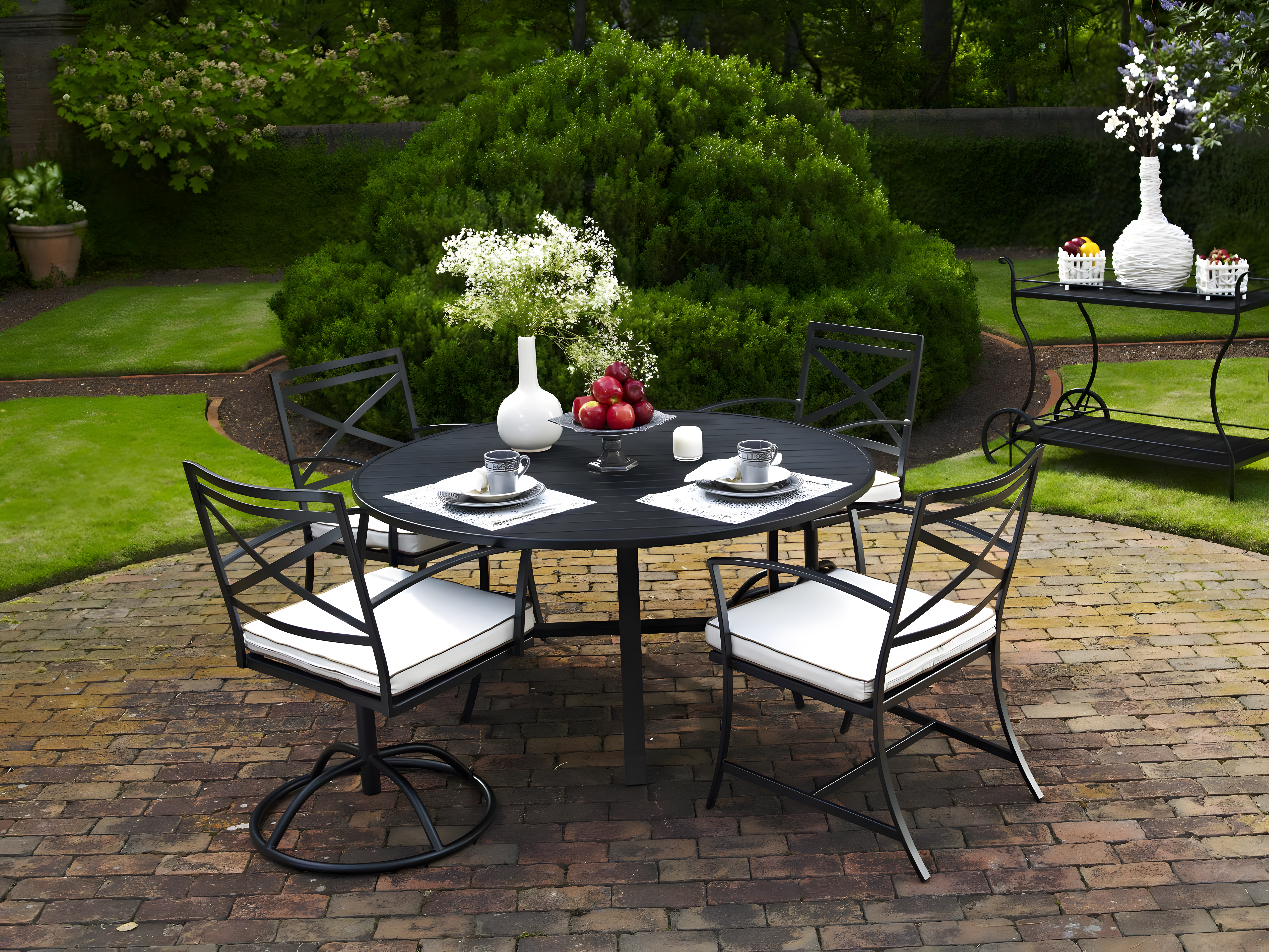 Meadowcraft Mesh Wrought Iron Round Outdoor Patio Dining Table with