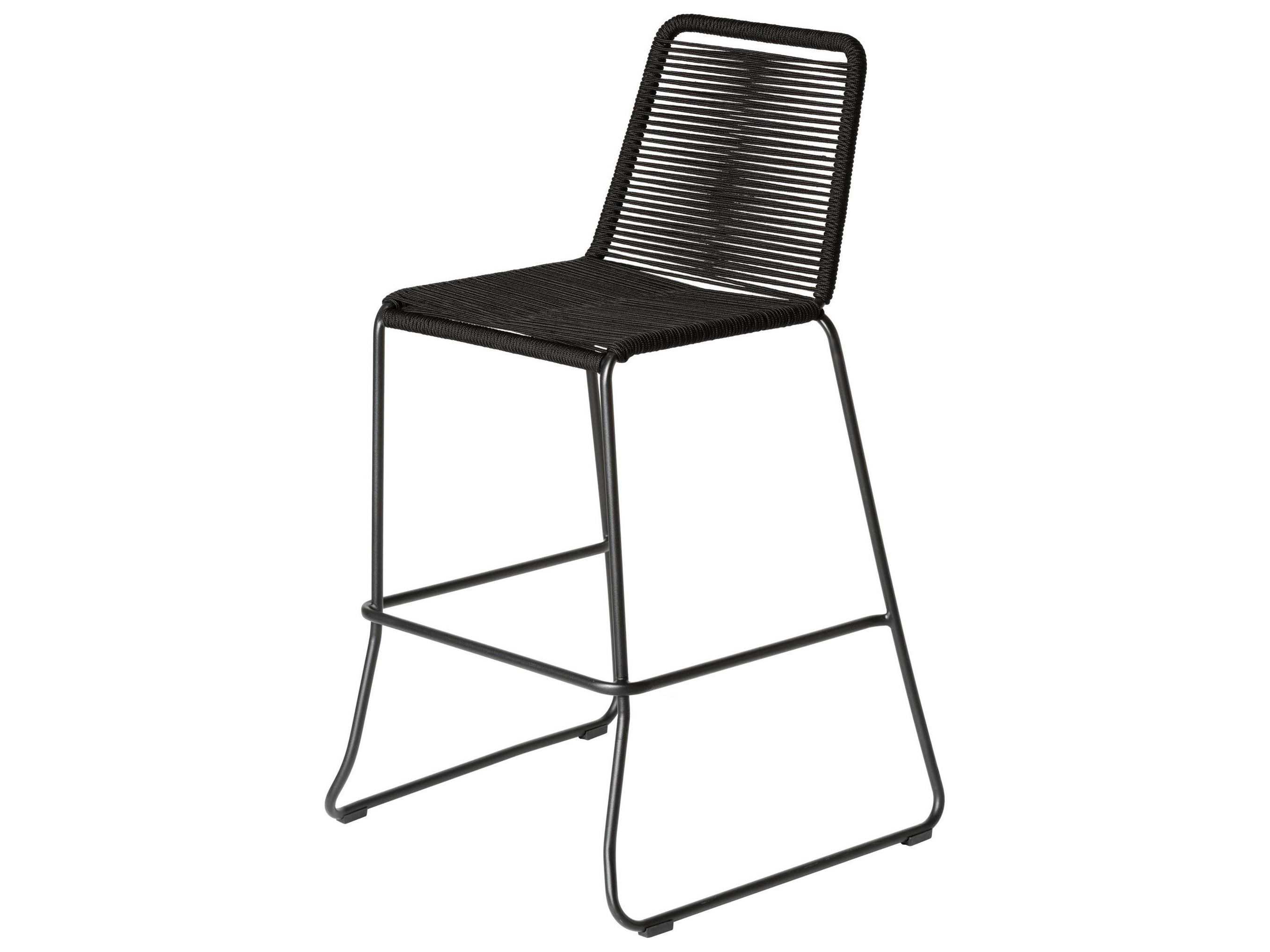 Modloft Outdoor Barclay Black Cord Steel Wicker Bar Stool