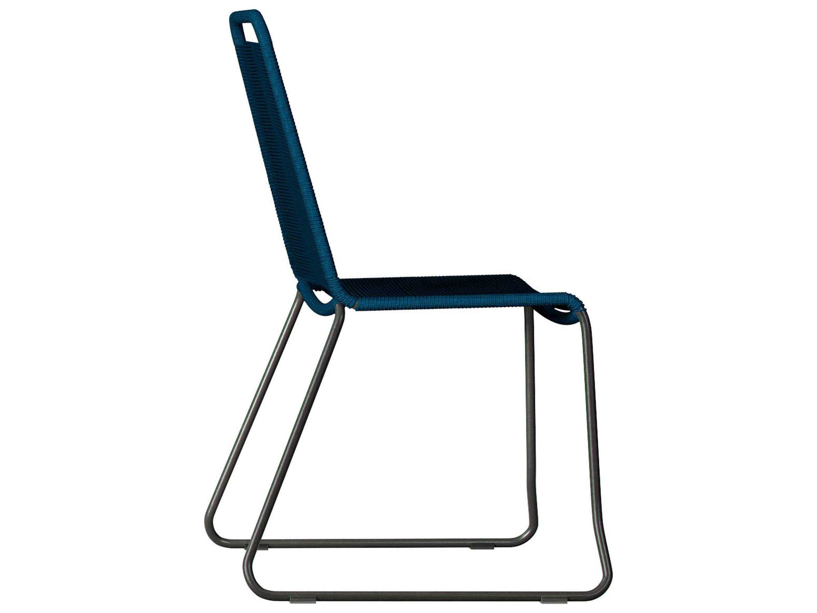 Modloft Outdoor Barclay Blue Cord Steel Wicker Dining Chair MLODEPAN01BLU