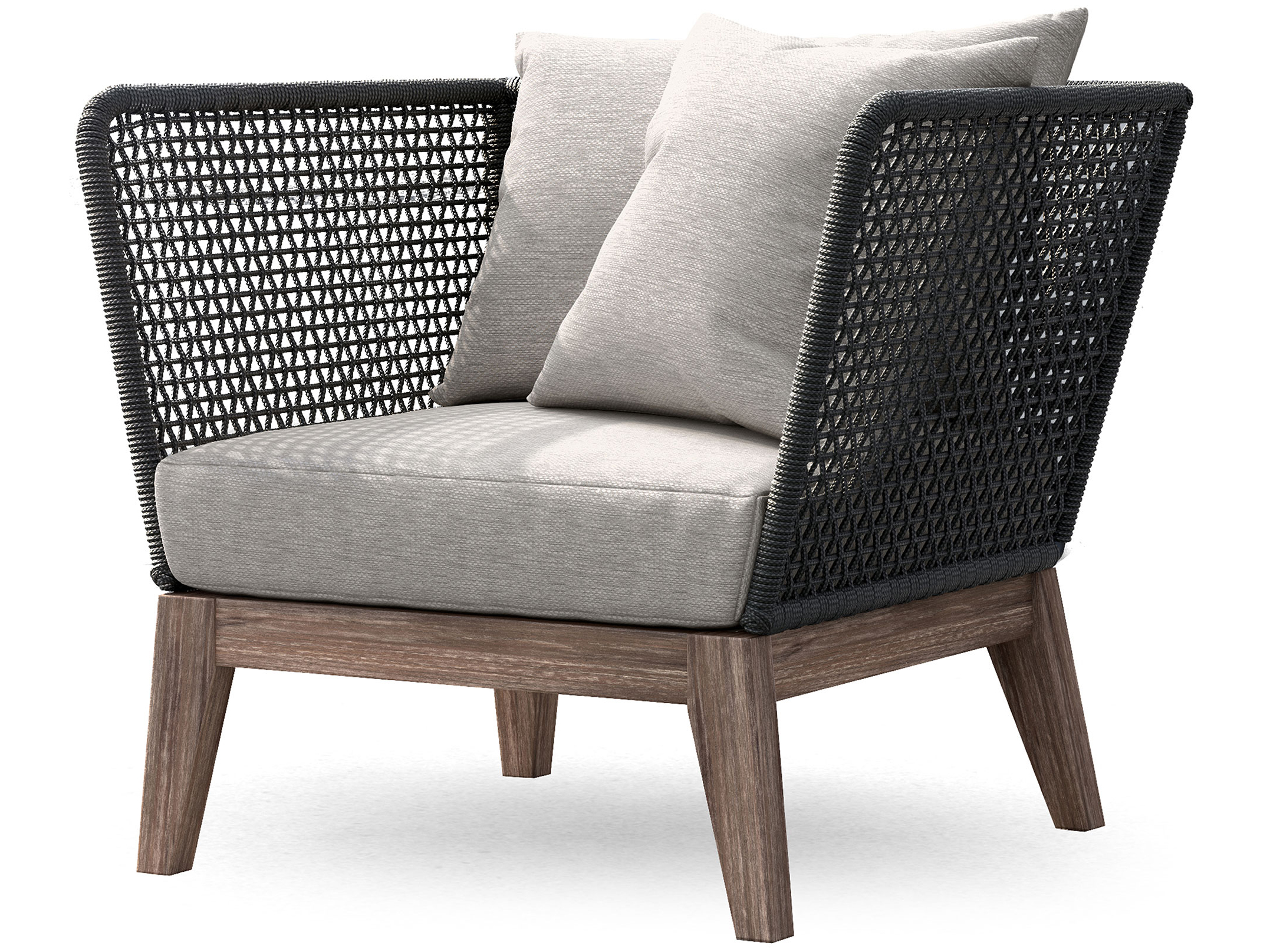 Modloft Outdoor Netta Feather Gray Fabric Wicker Wood Cushion Lounge