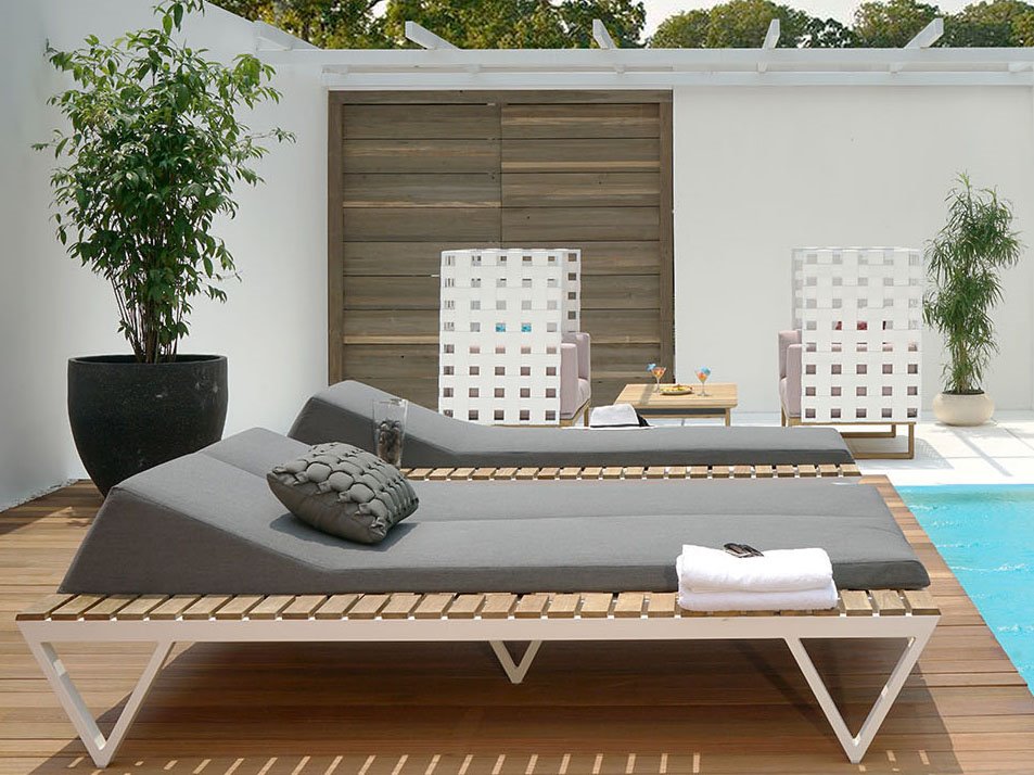 MamaGreen Bondi Sling Aluminum Teak Lounge Set MMGBNDILNGSET4