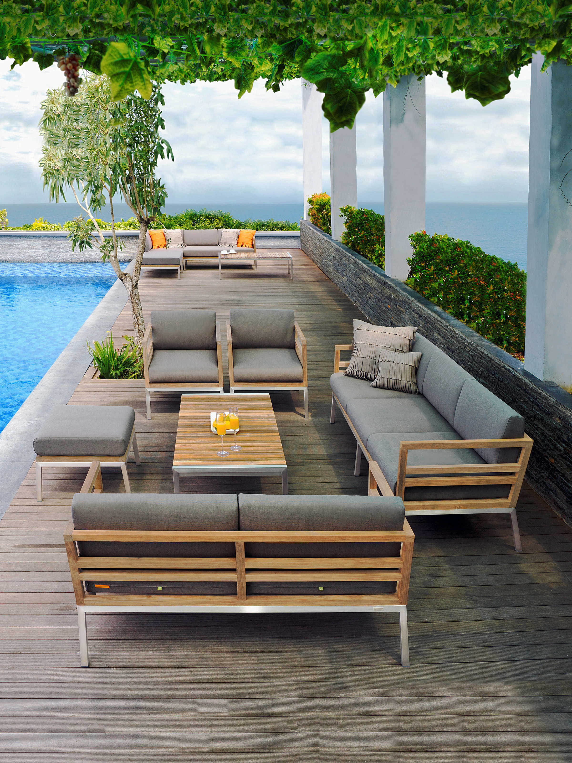 MamaGreen Zudu Aluminum Steel Teak Cushion Lounge Chair MMGMG13183