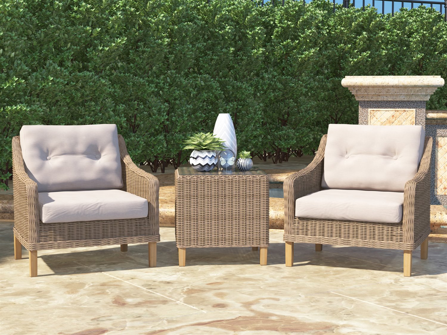 Forever Patio Carlisle Wicker Alabaster 3 Piece Lounge Set NCFPCAR3LCAL