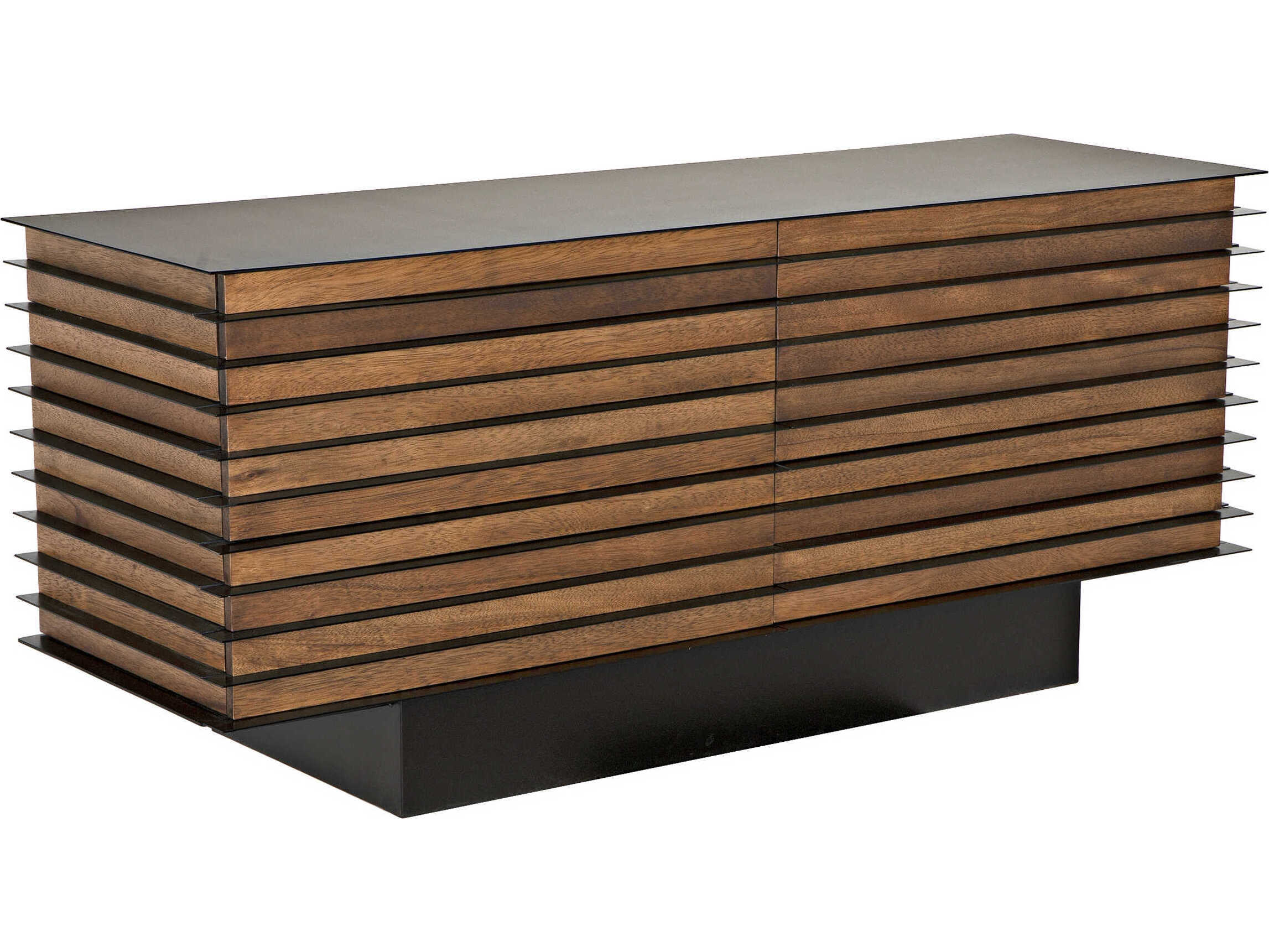 Noir Elevation 68" Walnut Wood Dark With Matte Black Sideboard