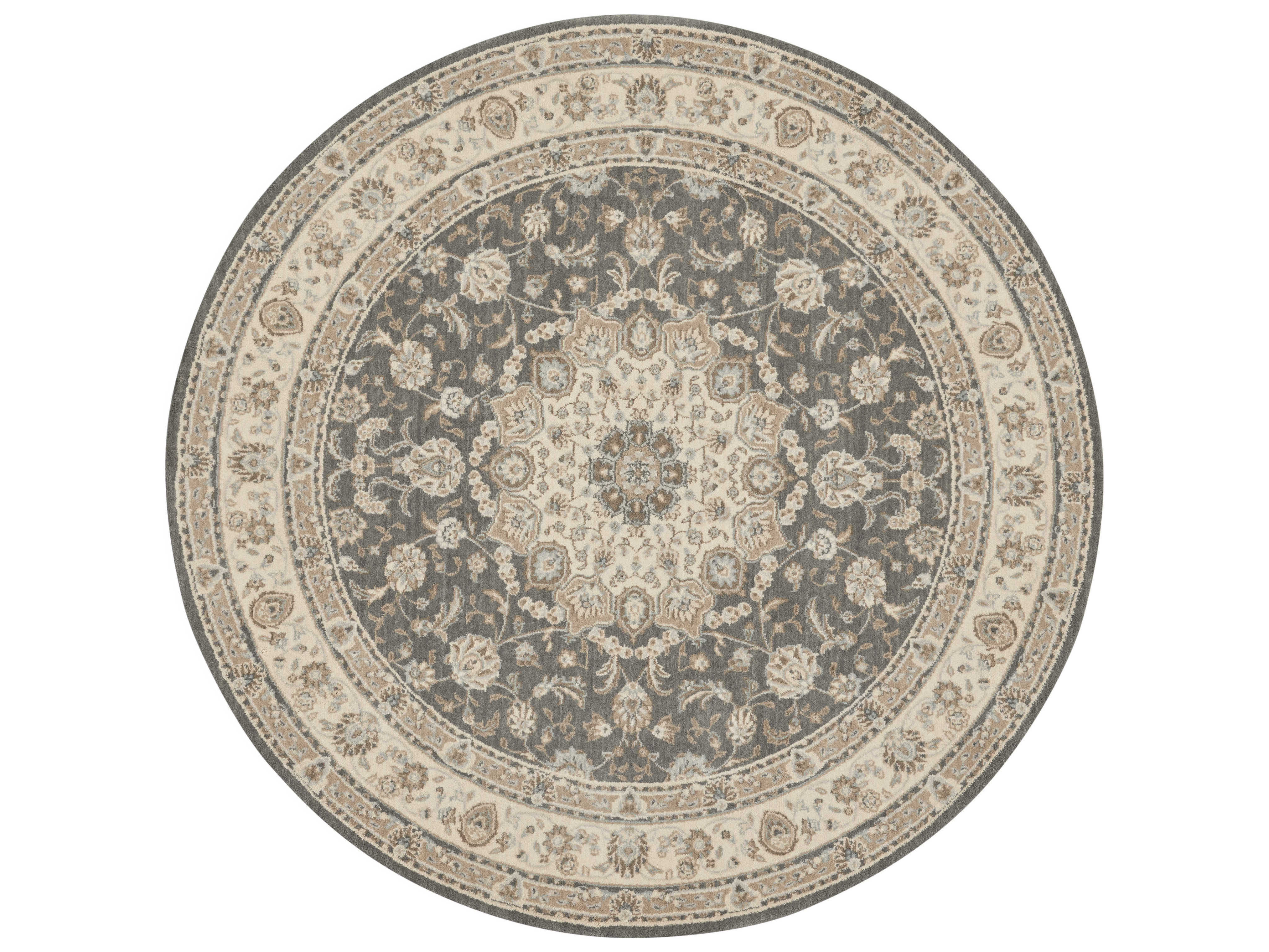 Nourison Living Treasures Grey/Ivory Round Area Rug NRLI15GRYIVROU