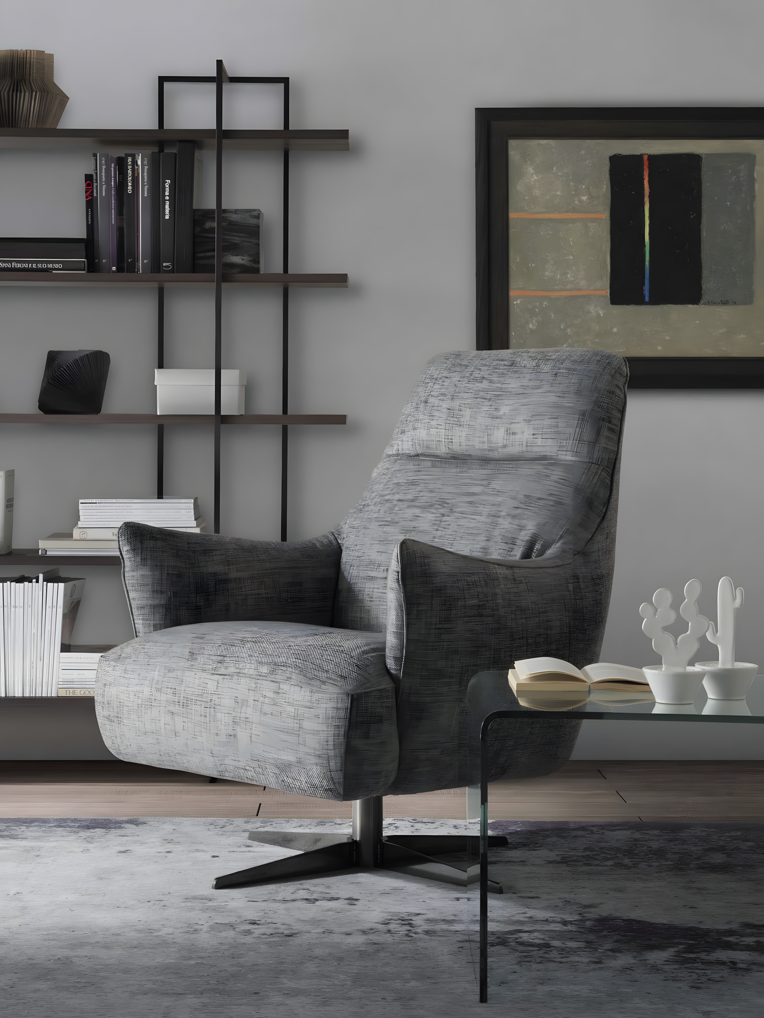 Natuzzi Editions Calma Swivel 35" Leather Accent Chair NTZC056066