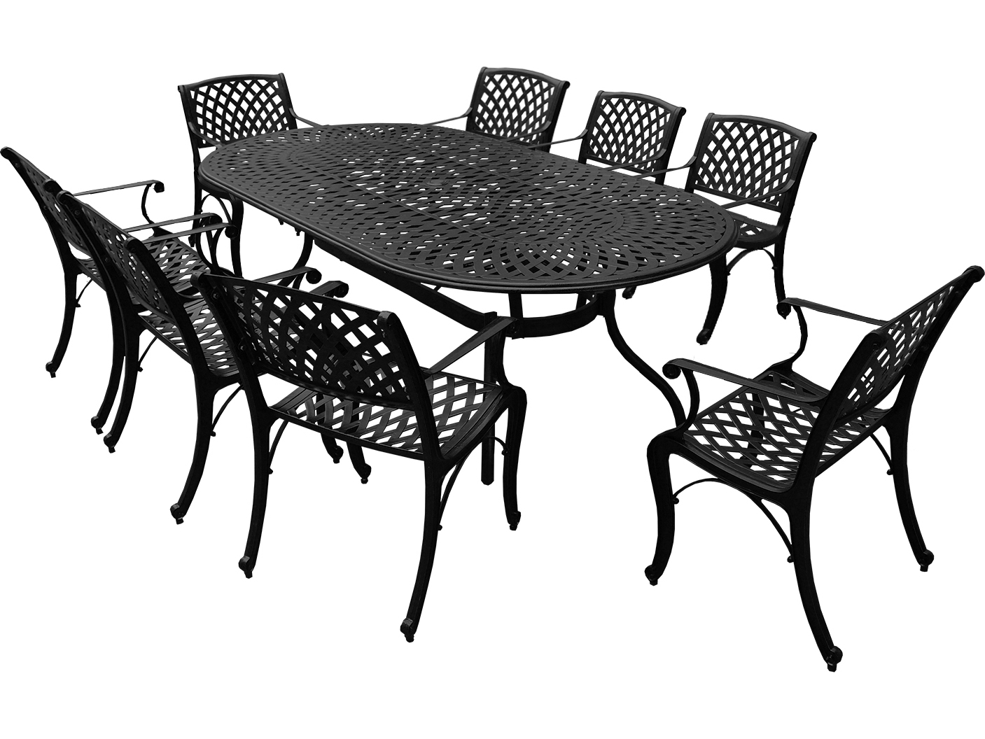 Oakland Living Modern Lattice Aluminum 95'' Large Black Oval Dining Set