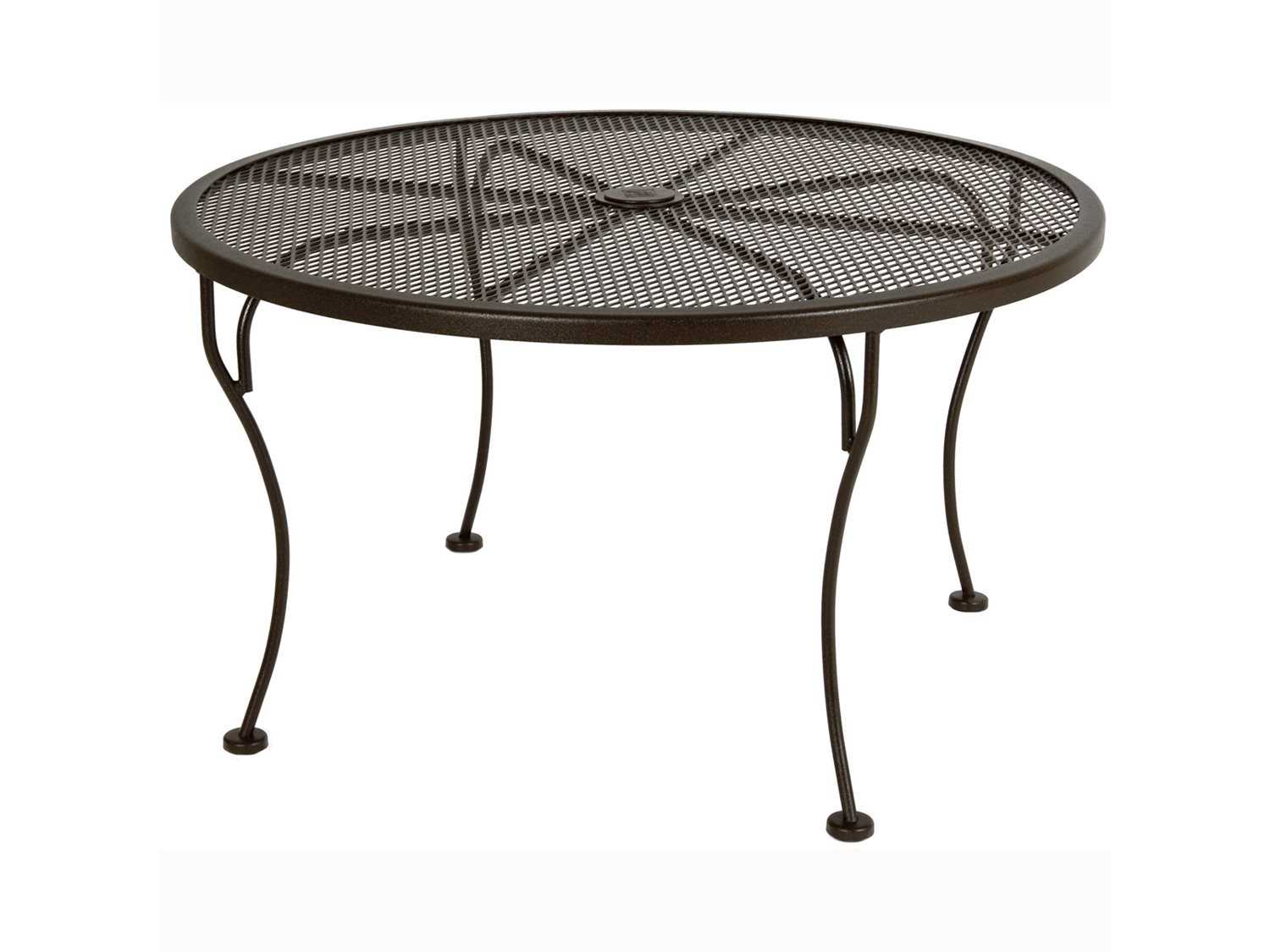 OW Lee Standard Mesh Wrought Iron 36 Round Side Table With Umbrella
