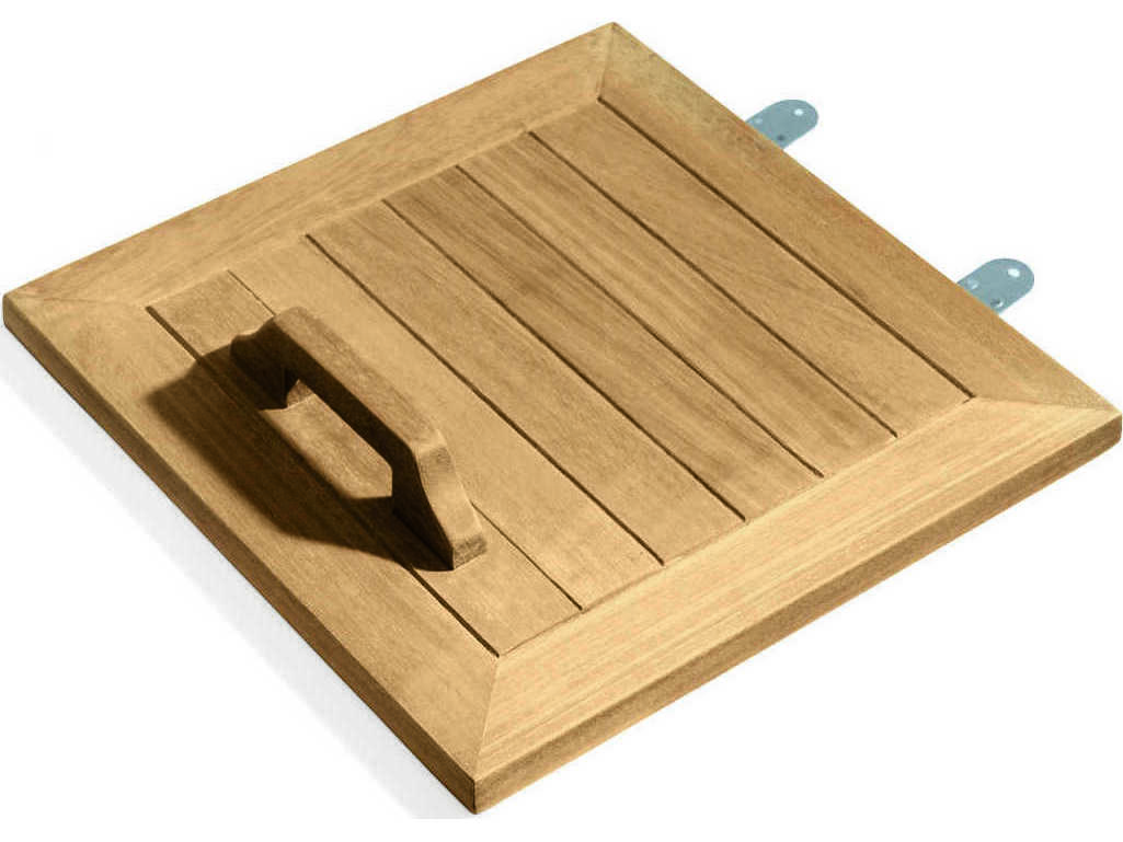 Oxford Garden Accessories Teak Natural Trash Receptacle with Hinged Lid