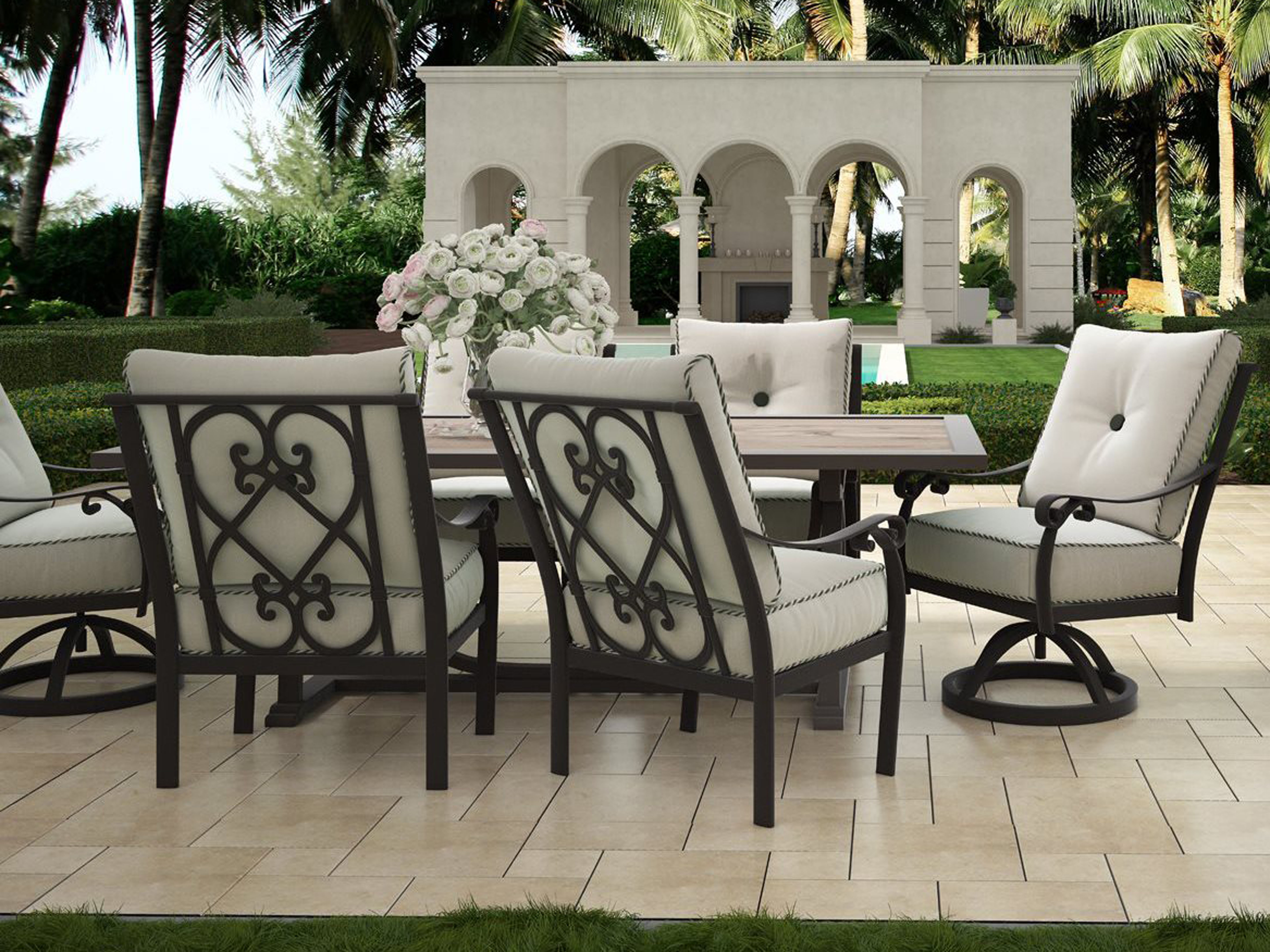 Castelle Bellanova Cushion Cast Aluminum Dining Set PFBELLACSHDIN