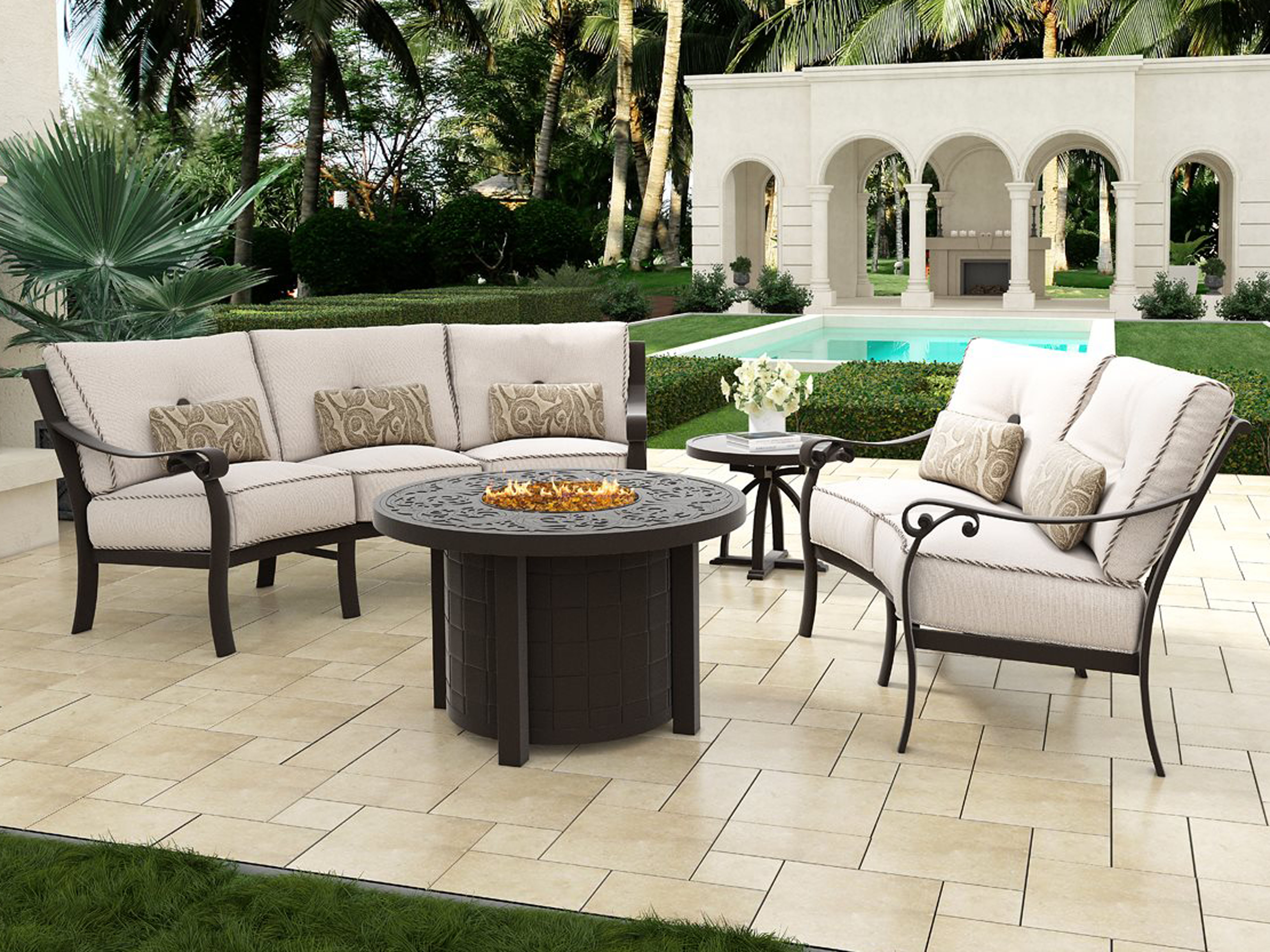 Castelle Bellanova Deep Seating Cast Aluminum Crescent Sofa with Three