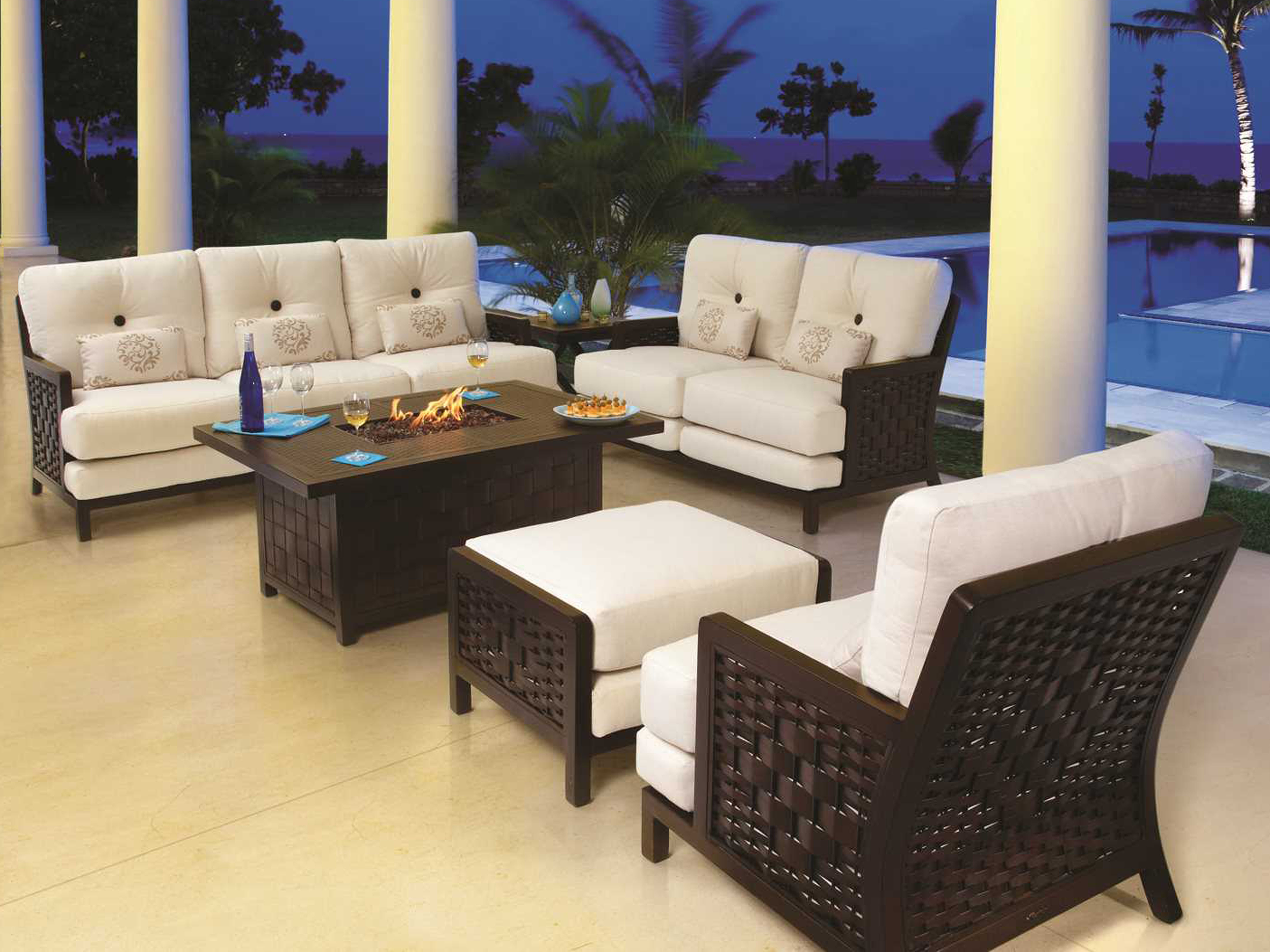 Castelle Spanish Bay Cushion Cast Aluminum Loveseat with Two Kidney