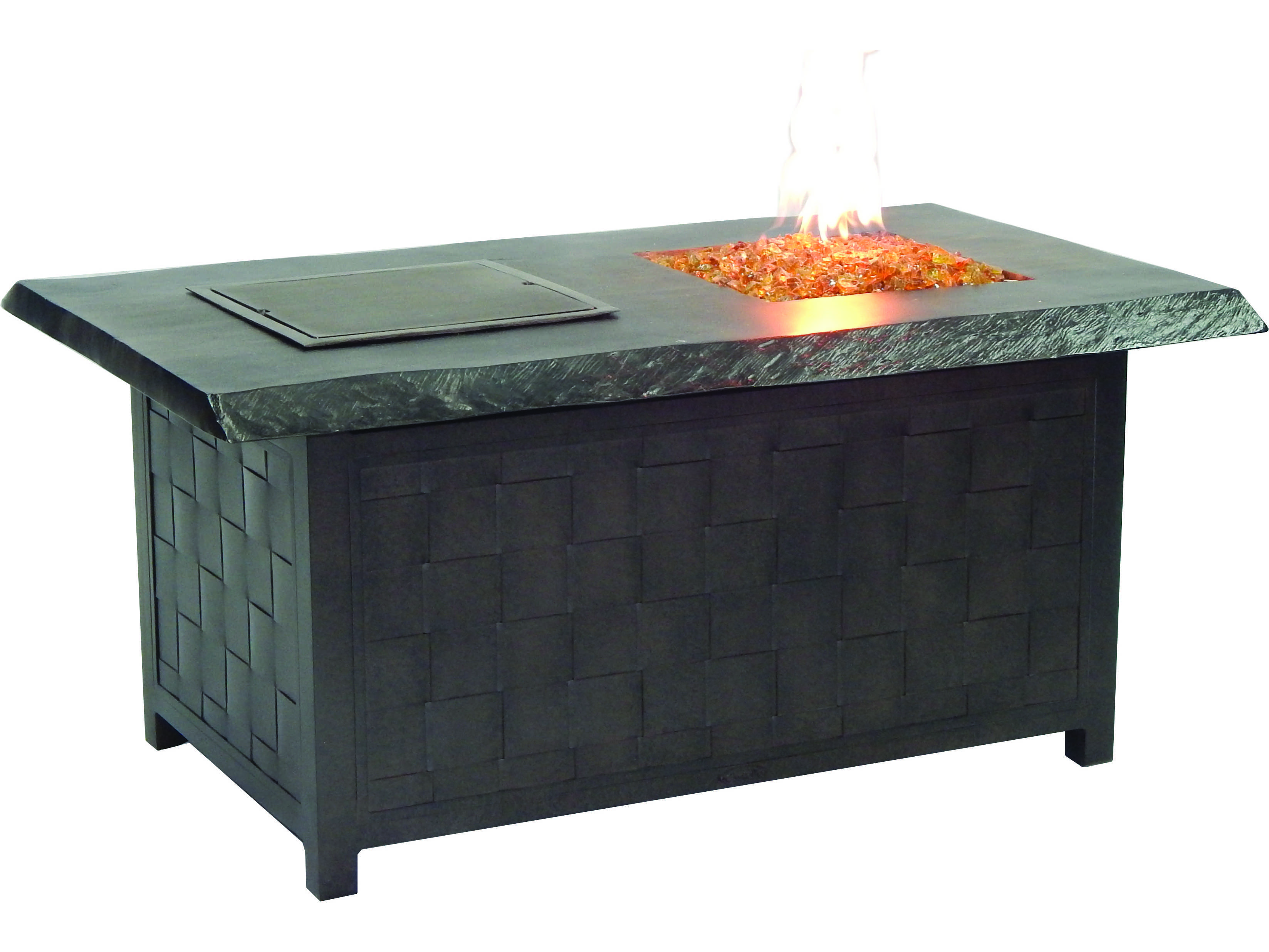 Castelle Classical Firepits Aluminum 52 x 36 Rectangular Fire and Ice Coffee Table and Lid