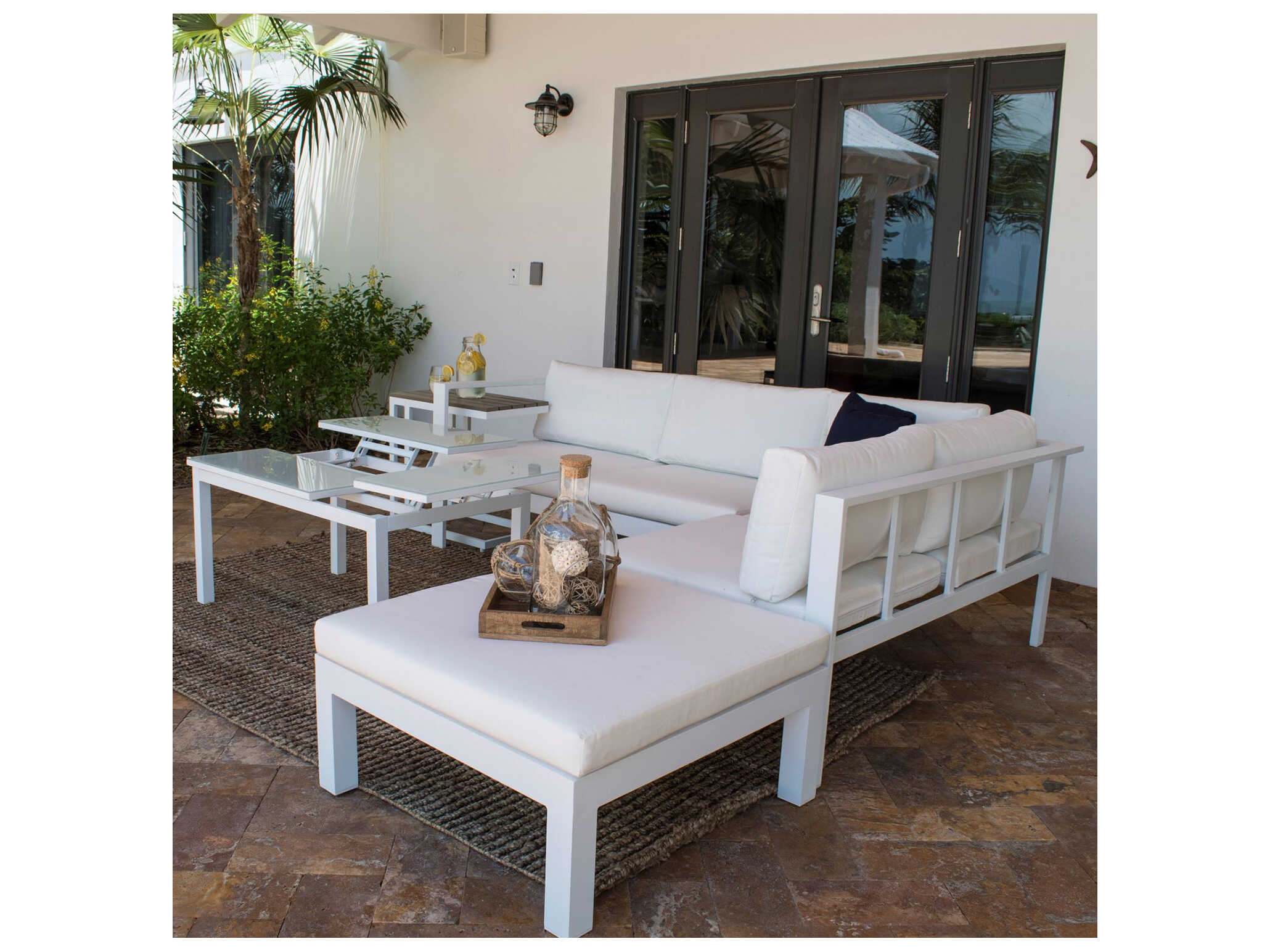 Panama Jack Outdoor Sancastle White Aluminum Cushion 5 Piece Sectional