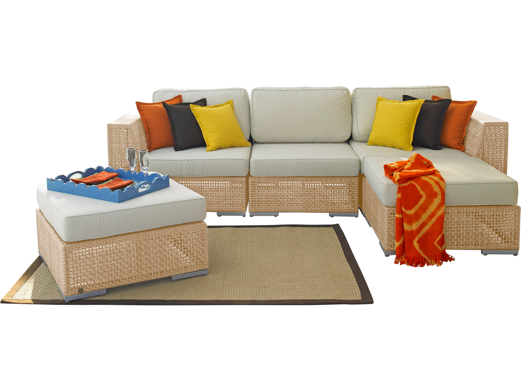 Panama Jack Outdoor Austin Aluminum Wicker Honey 5 Piece Sectional