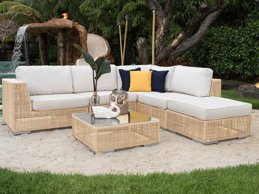 Panama Jack Outdoor Austin Aluminum Wicker Honey 6 Piece Sectional
