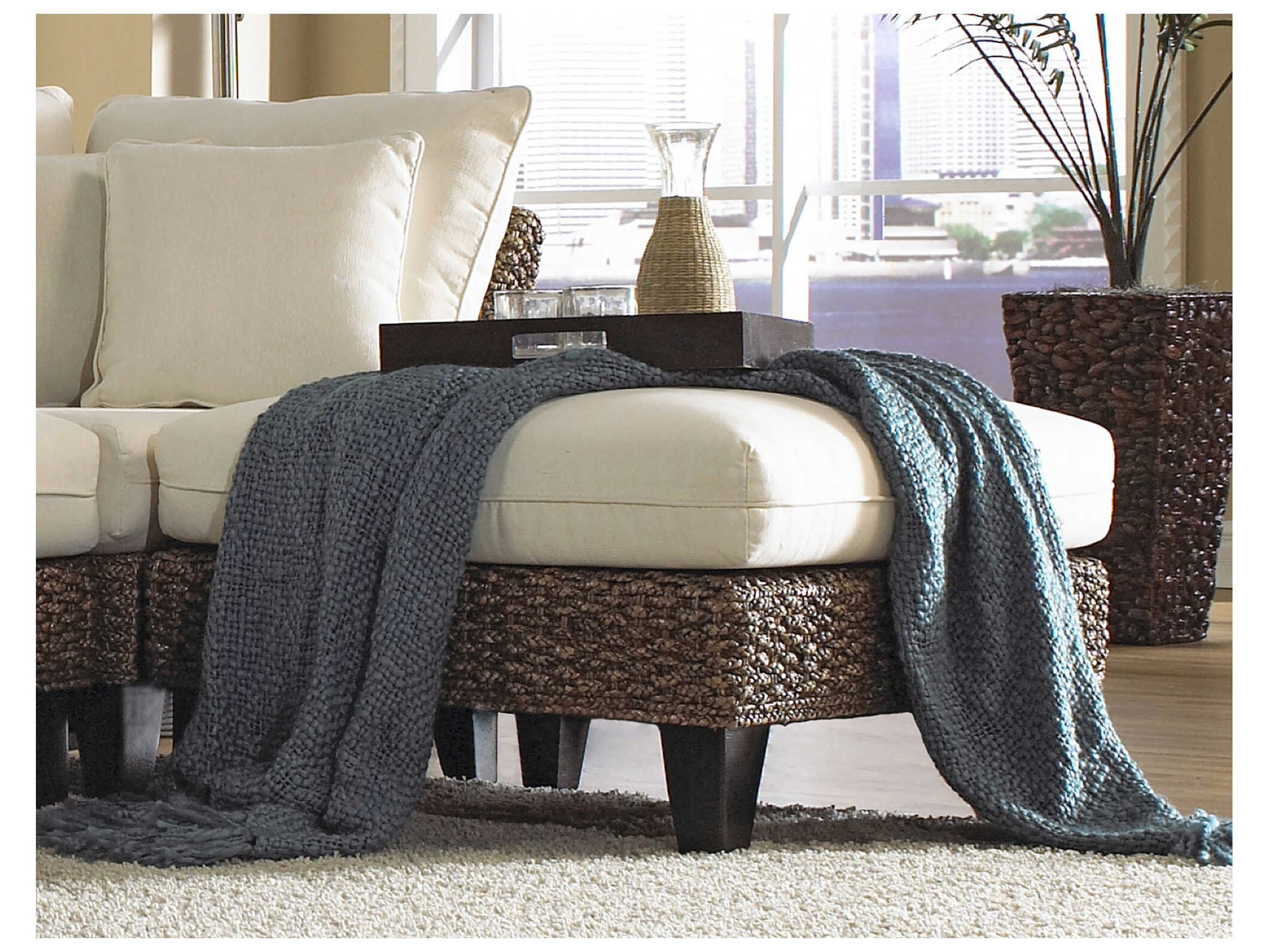 Panama Jack Sanibel Wicker Ottoman PJPJS1001ATQOT