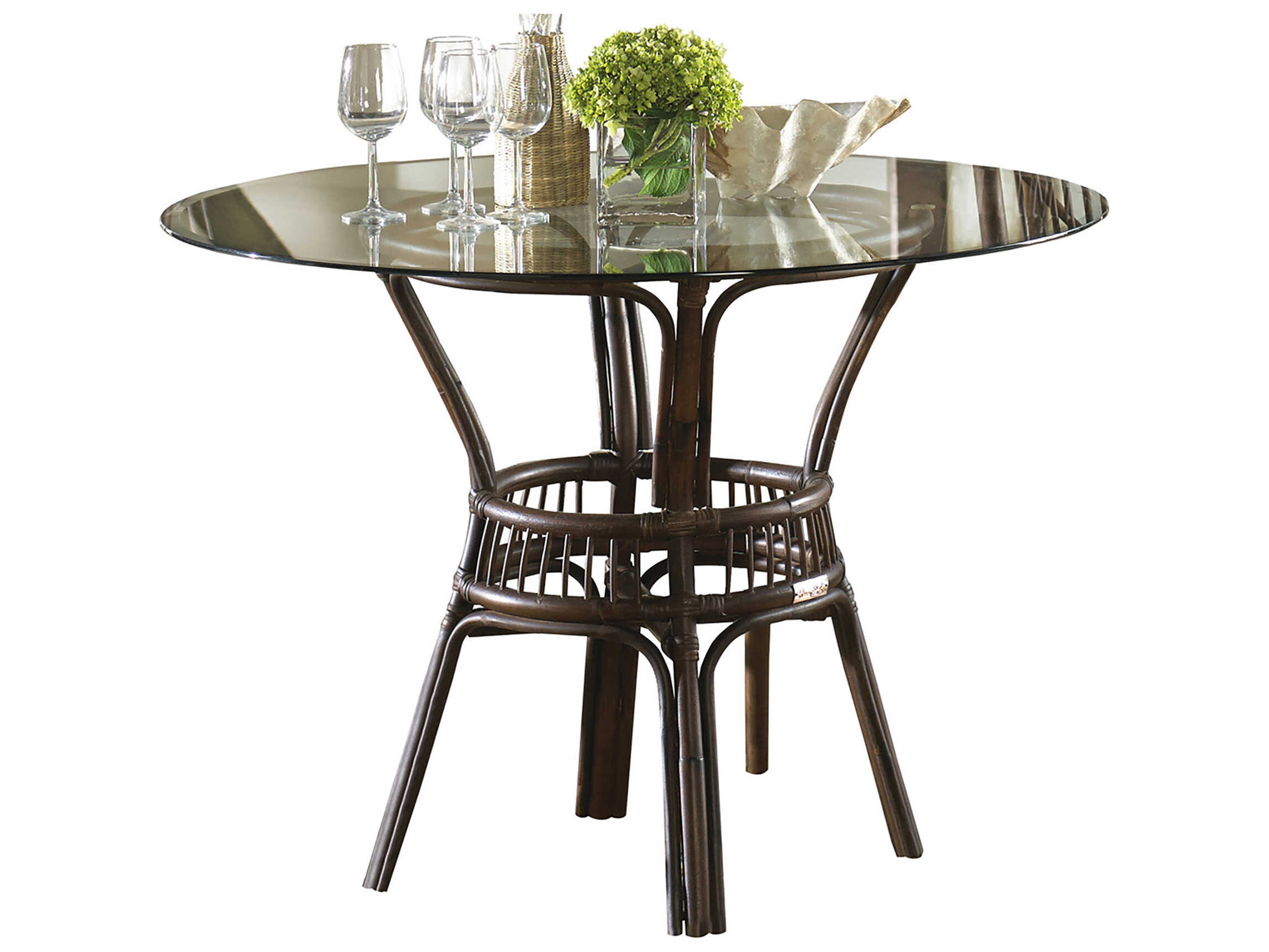 Panama Jack Sunroom Bora Wicker Stackable Round Glass Top Outdoor