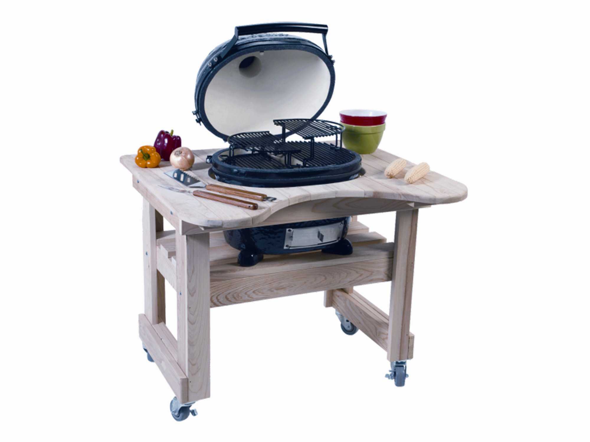 Primo Oval (200) Jr Ceramic Grill on Teak Cart