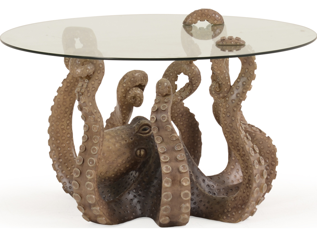 Octopus Coffee Table For Sale Watermark Living Outdoor Home Decor 36'' Wide Round Octopus Bevel Glass