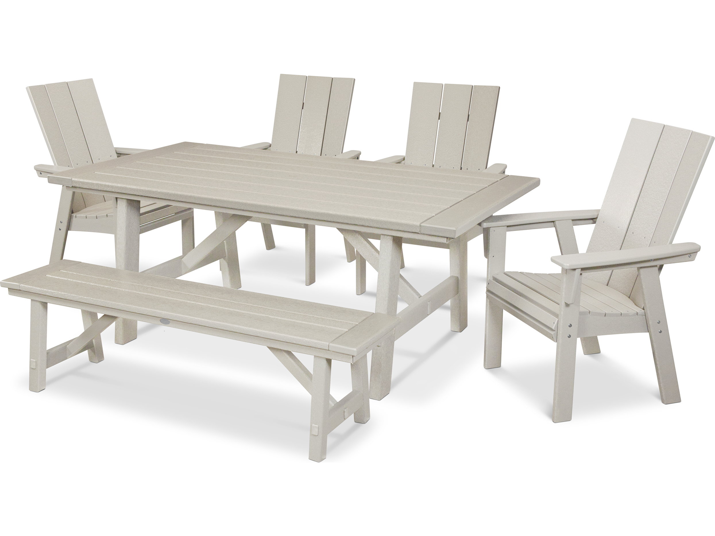 POLYWOOD® Modern Recycled Plastic 6 Piece Rustic Farmhouse Dining Set