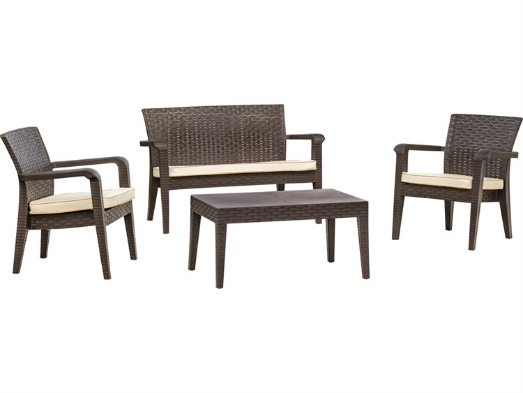 Rainbow Outdoor Alaska Resin Wicker Brown 4 Piece Lounge Set with