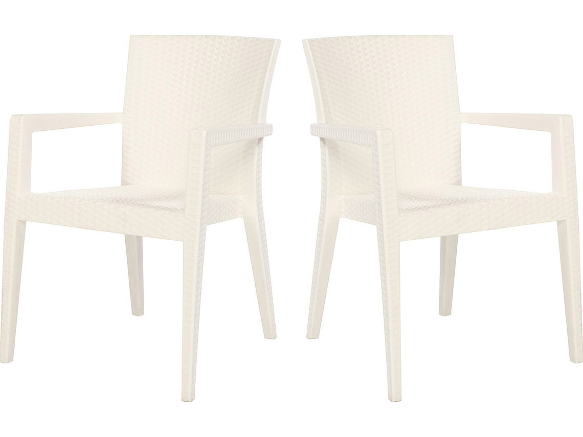 Rainbow Outdoor Montana Resin Wicker White Dining Arm Chair Set of 2