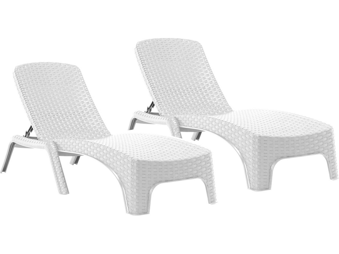 Rainbow Outdoor Roma Resin Wicker White Stackable Chaise Lounge Set of