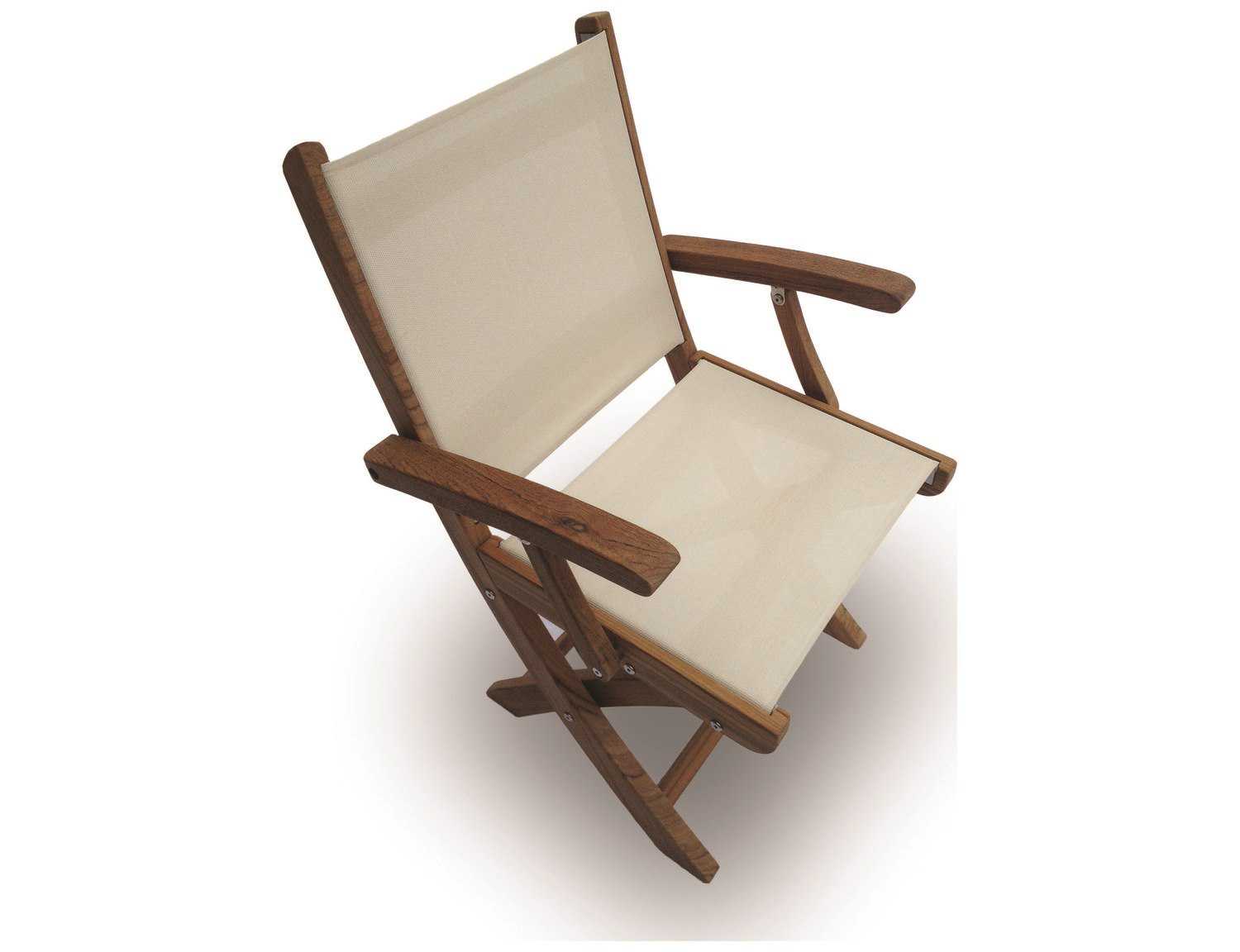Royal Teak Collection Sailmate White Sling Folding Dining Arm Chair SMCW