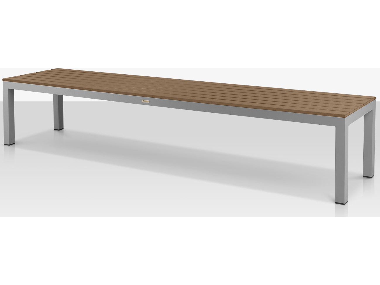 Source Outdoor Furniture Vienna Aluminum Stackable Backless Bench in Kessler Silver Frame / Teak