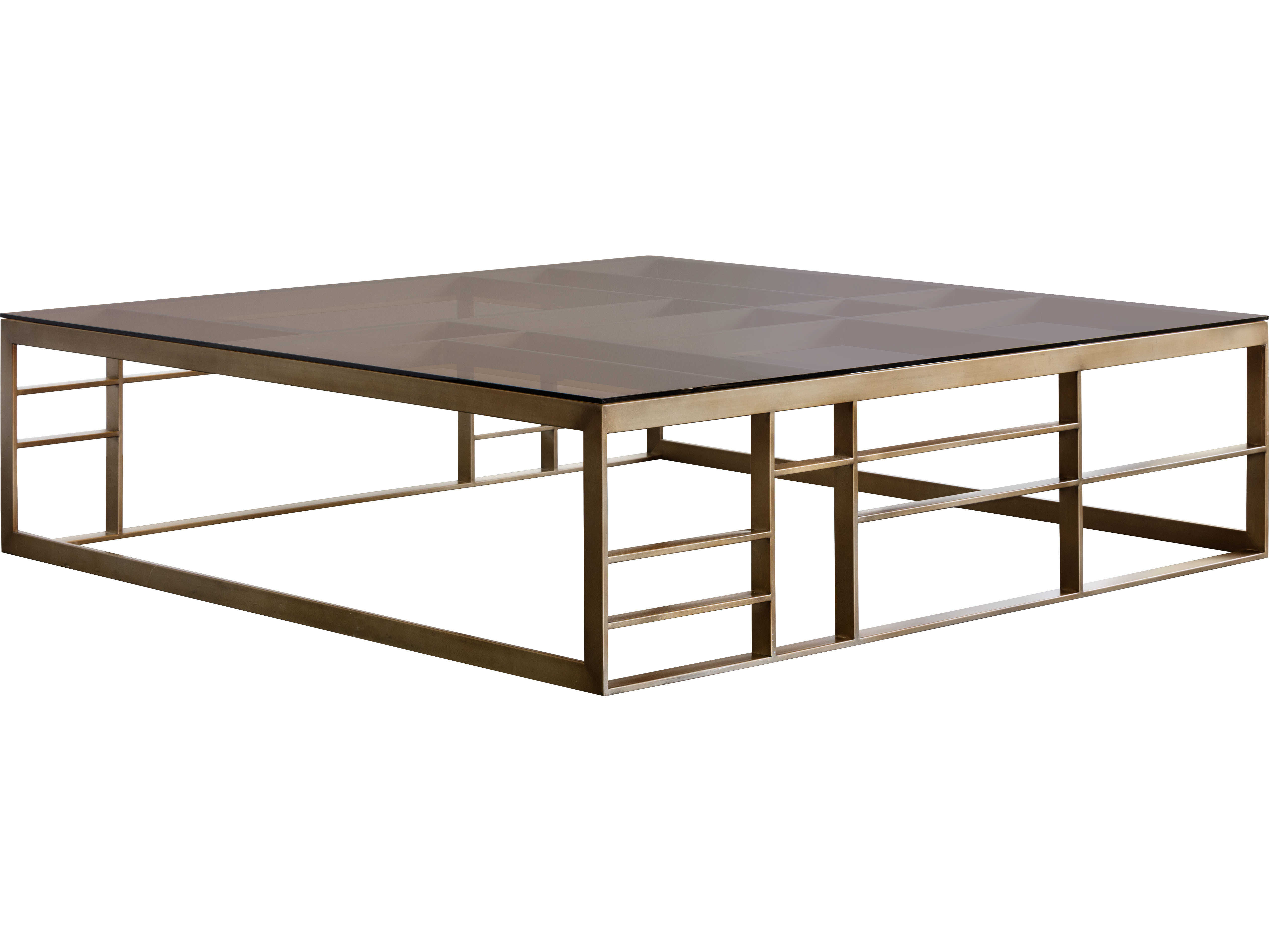Sunpan Joanna Antique Brass Brown Glass / 59'' Wide Square Coffee Table