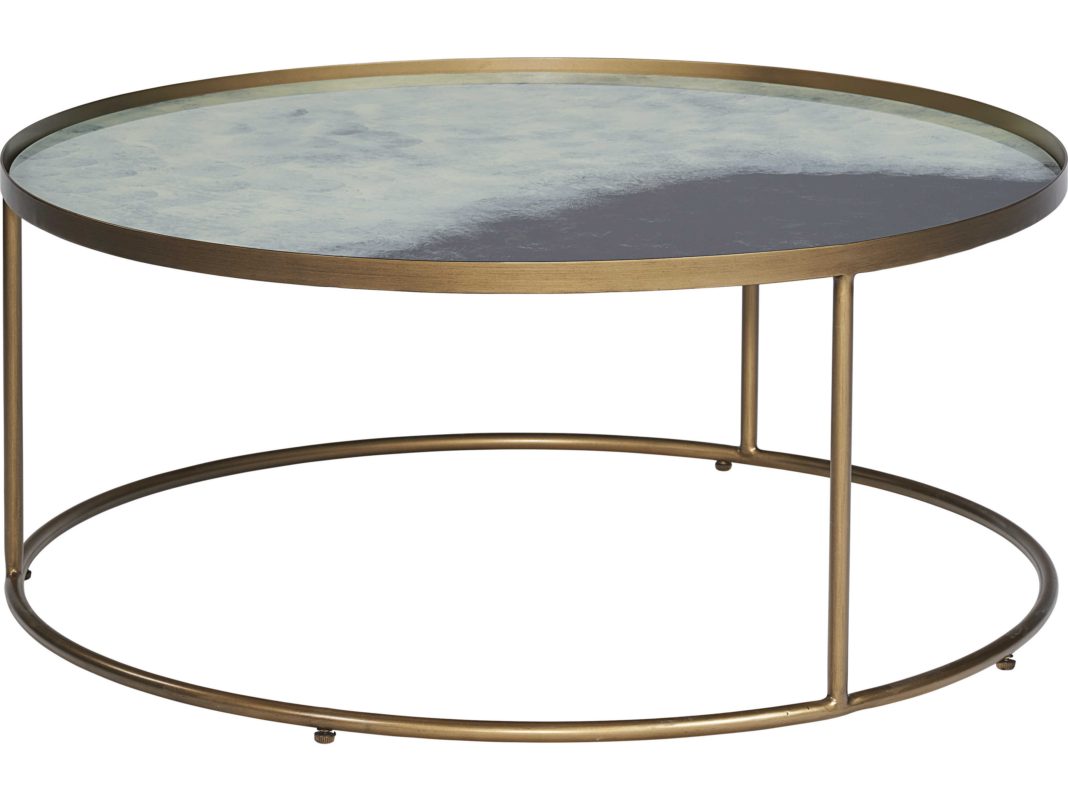 Sunpan Mixt Thalia 35" Round Glass Antique Brass Coffee Table SPN105435