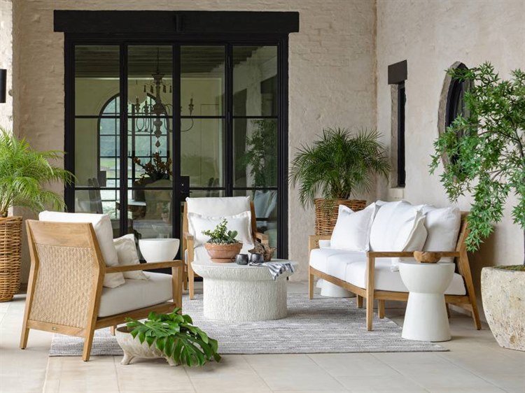 Summer Classics Savannah Teak Cushion Outdoor Patio Lounge Set