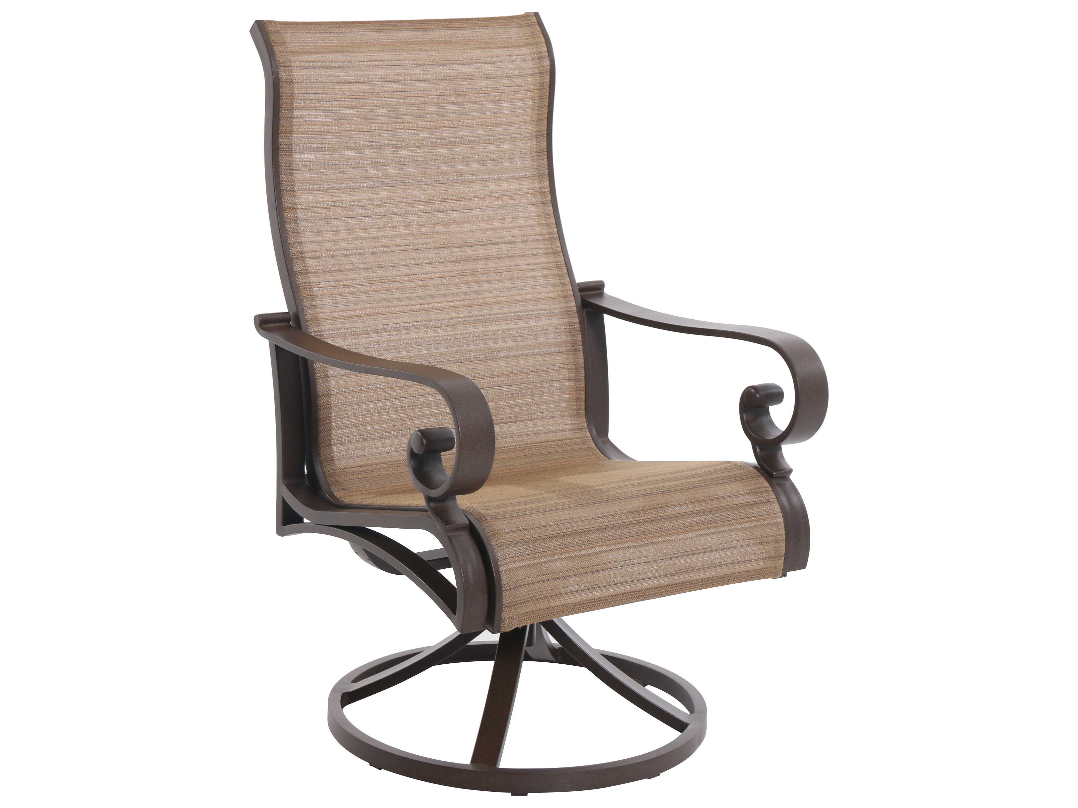 Sunvilla Riva Sling Cast Aluminum Swivel Dining Chair in Weyburn Tan