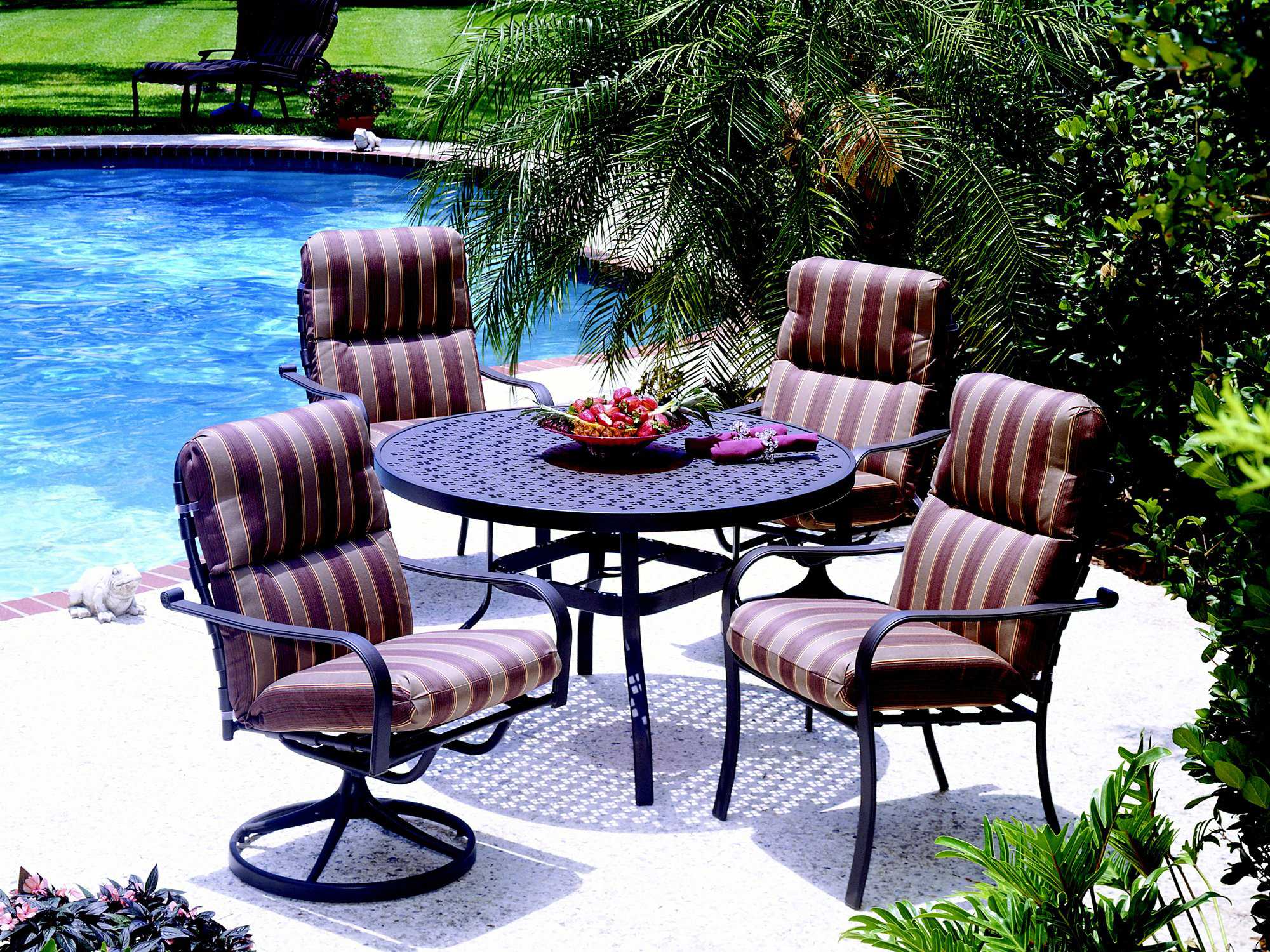 Suncoast Rosetta Cushion Cast Aluminum Hi Back Swivel Rocker Dining