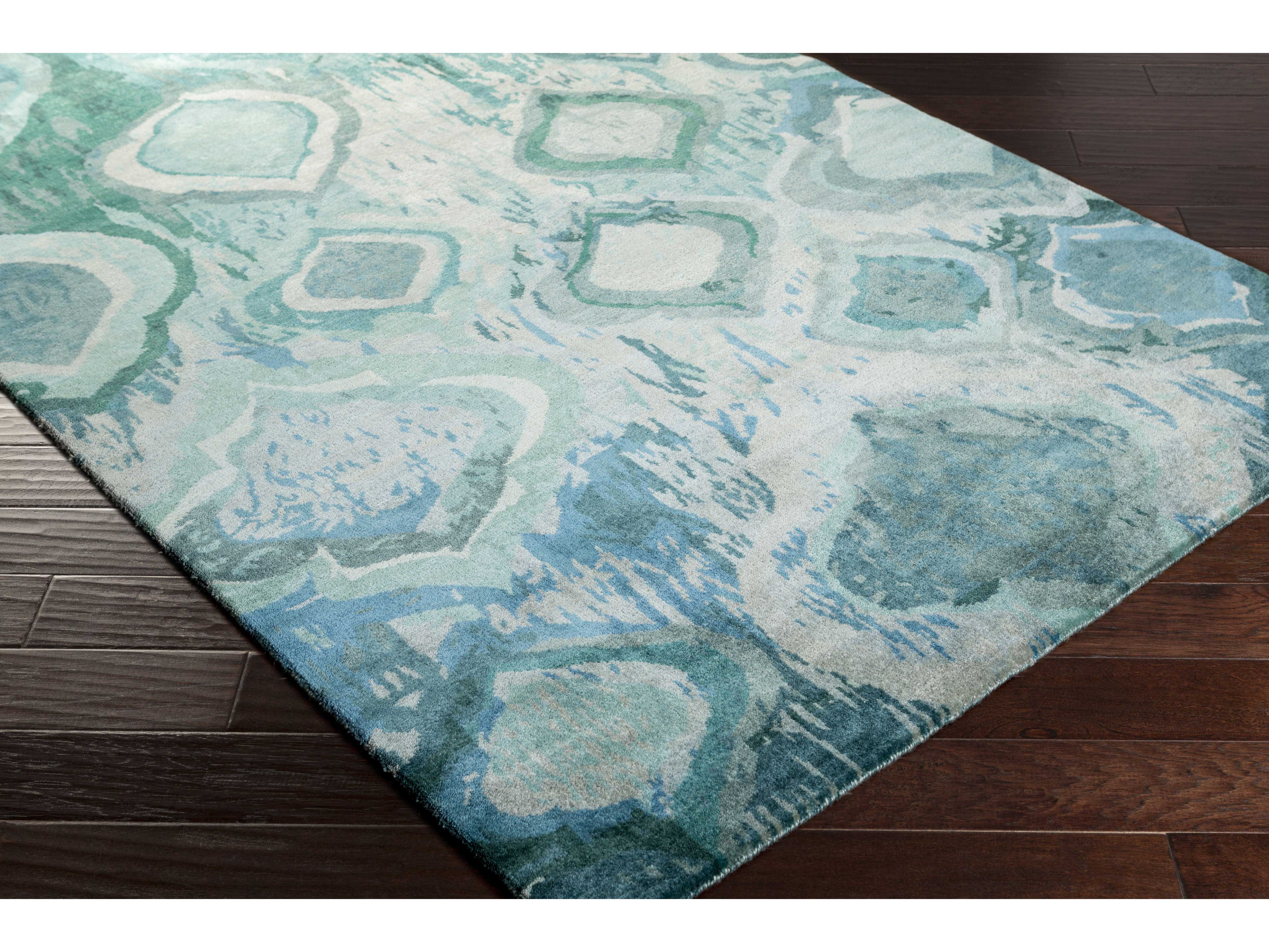 Surya Watercolor Rectangular Teal, Mint & Dark Green Area Rug