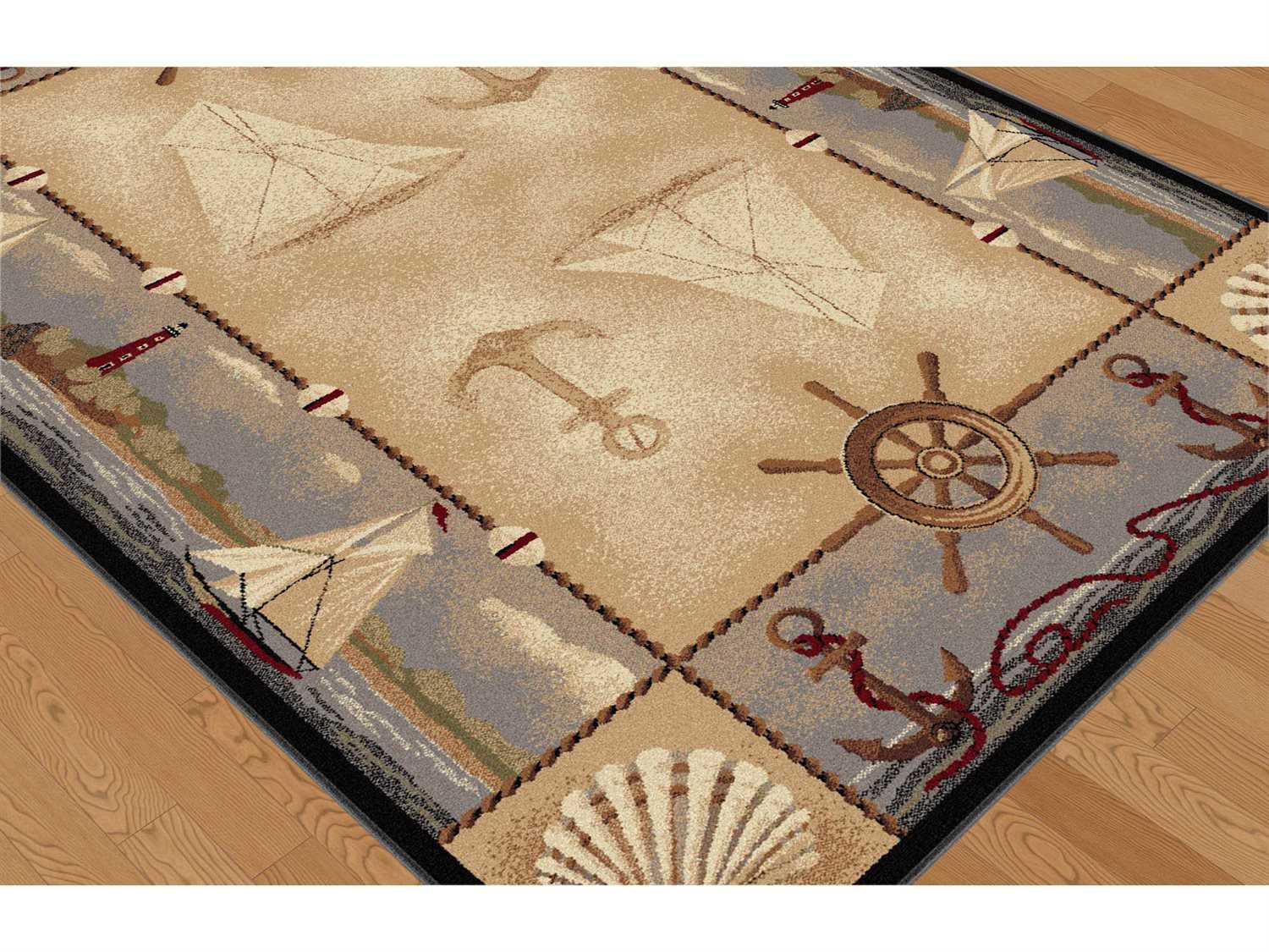 Tayse Rugs Nature Seashore Nautical Rectangular Beige Area Rug TA6582BEIGE